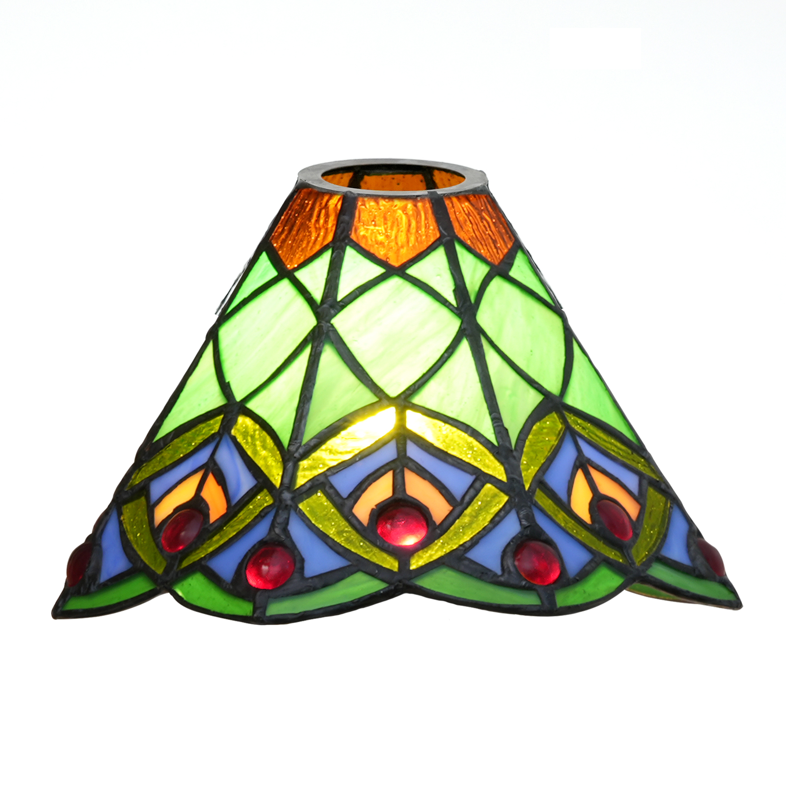 Blivuself Tiffany Lampshade Green Peacock Tail Large-mouth Stained Glass Lamp Shade Handmade Art Decor Vintage Lampshades for Living Room Bedroom Restaurant, OFL022 
