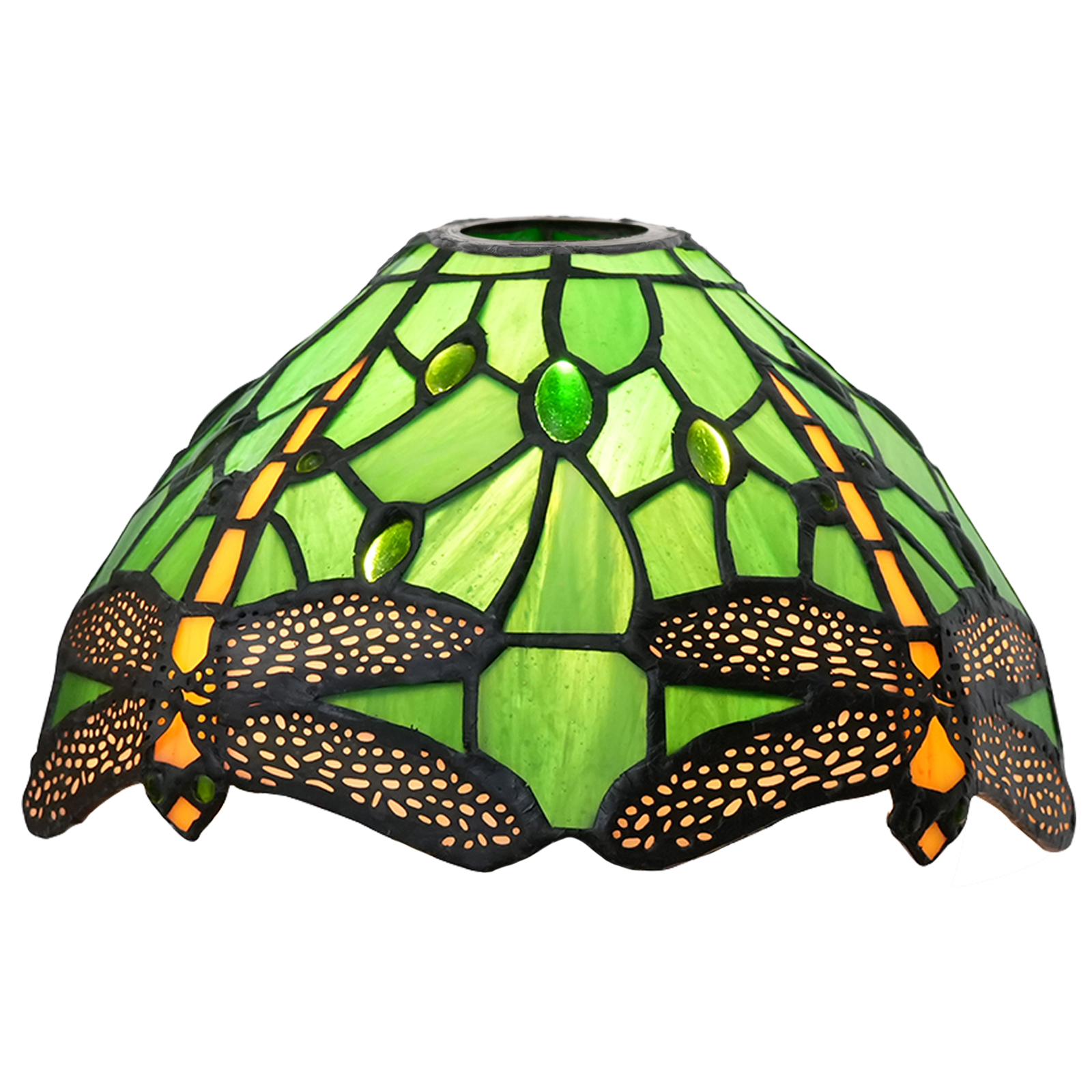 Blivuself Tiffany Lampshade Green Dragonfly Large Opening Stained Glass Lamp Shade Handmade Art Decor Vintage Lampshades for Living Room Bedroom Restaurant, OFL024