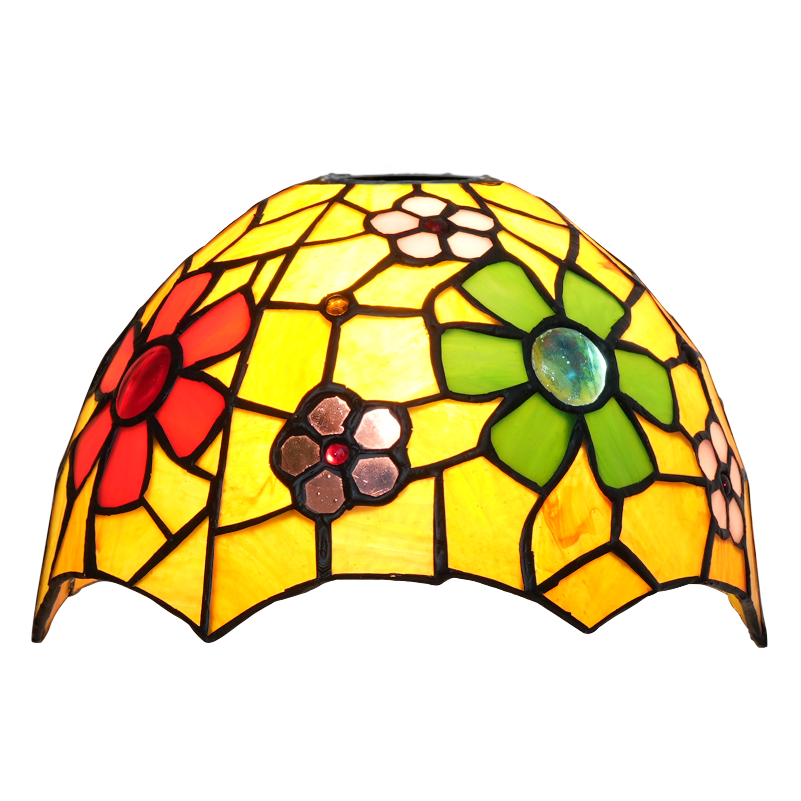 Blivuself Tiffany Lampshade Yellow Background Flowers Large Opening Stained Glass Lamp Shade Handmade Art Decor Vintage Lampshades for Living Room Bedroom Restaurant, OFL025