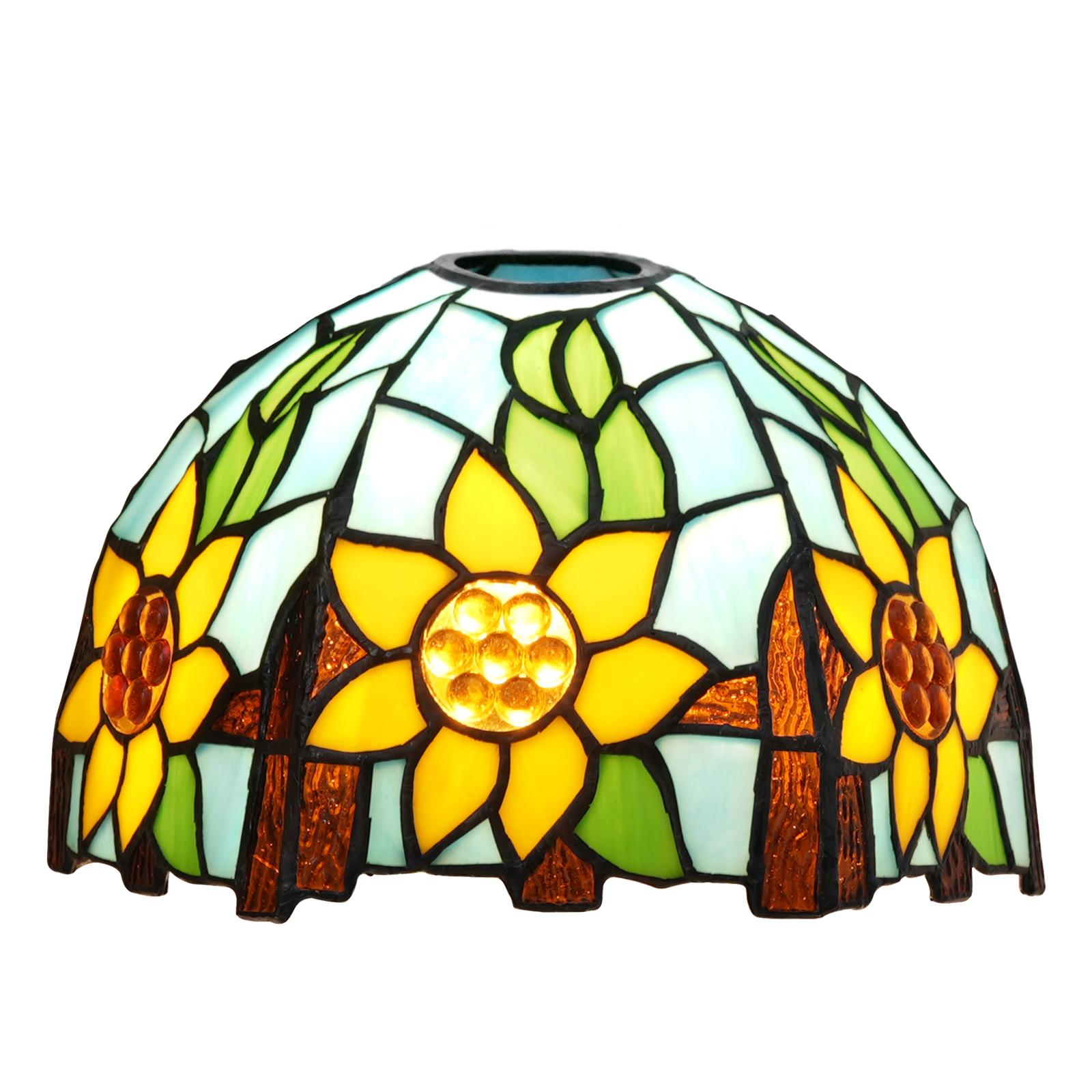 Blivuself Tiffany Lampshade Blue Background Sunflower Large Opening Stained Glass Lamp Shade Handmade Art Decor Vintage Lampshades for Living Room Bedroom Restaurant, OFL027