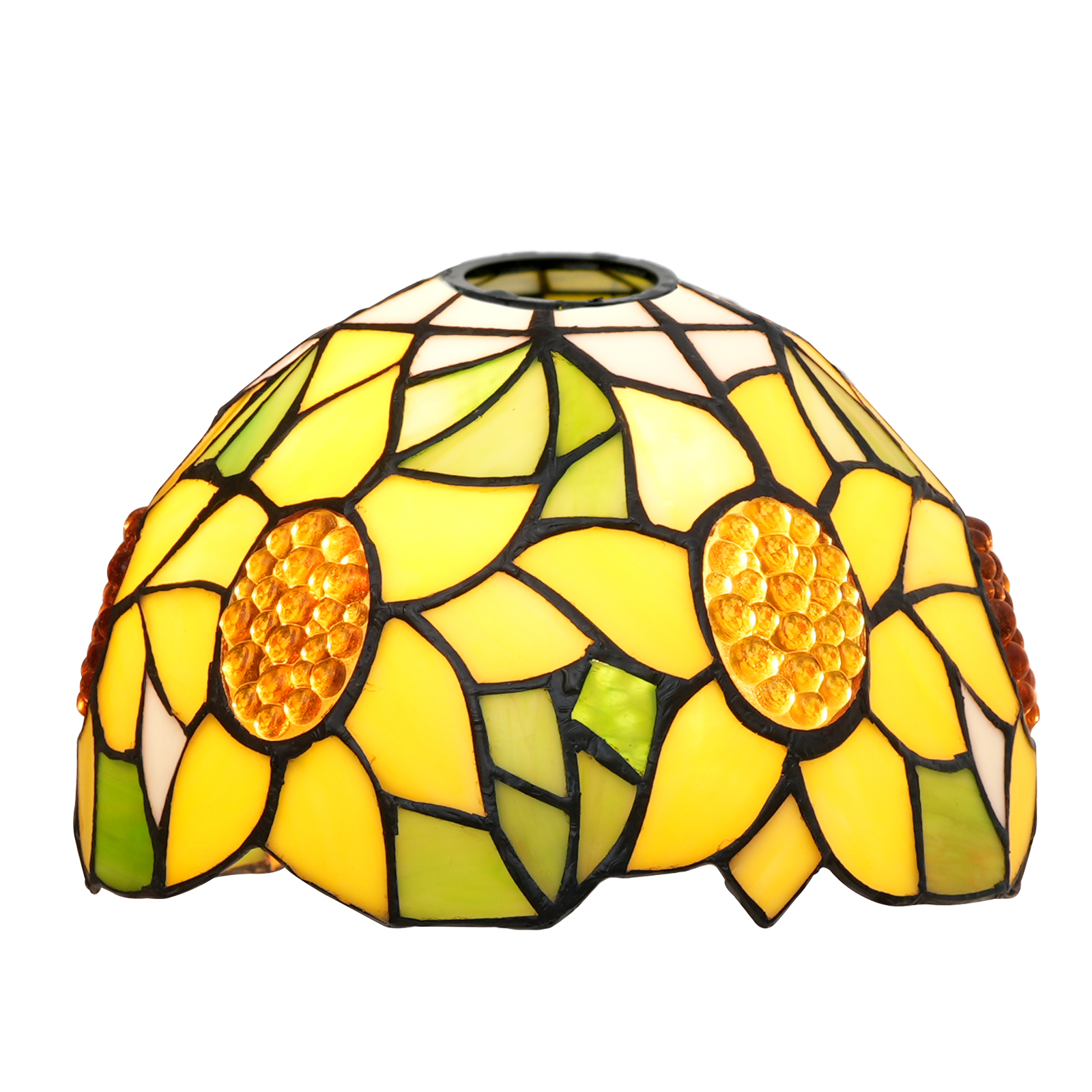 Blivuself Tiffany Lampshade White Background Sunflowers Large Opening Stained Glass Lamp Shade Handmade Art Decor Vintage Lampshades for Living Room Bedroom Restaurant, OFL030