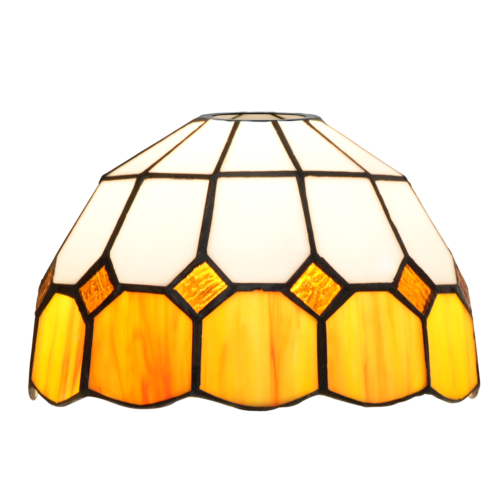 Blivuself Tiffany Lampshade Yellow White Grid Large Opening Stained Glass Lamp Shade Handmade Art Decor Vintage Lampshades for Living Room Bedroom Restaurant, OFL031