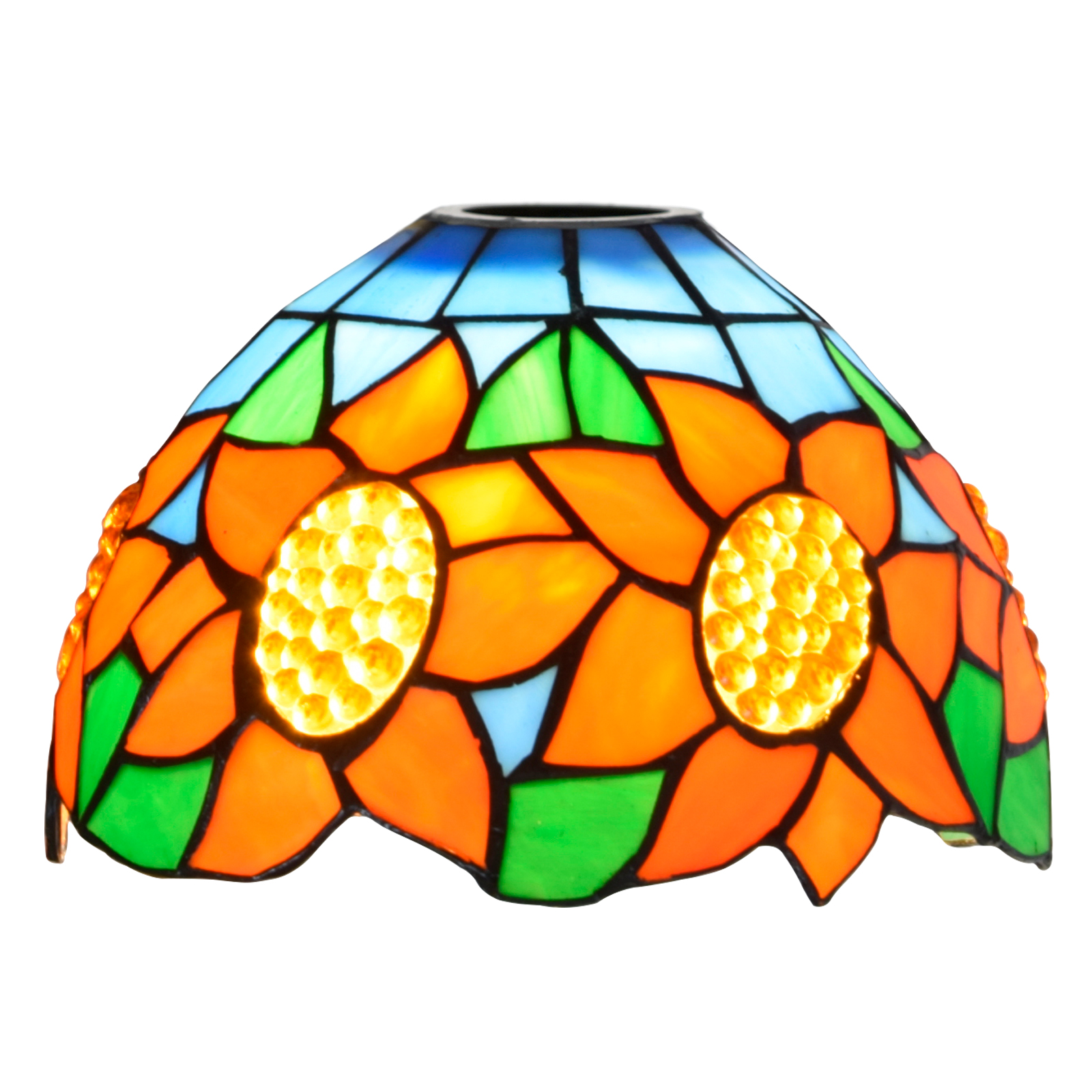 Blivuself Tiffany Lampshade Blue Sunflower Stained Glass Lamp Shade Handmade Vintage Art Decor Large Opening Lampshades for Living Room Bedroom Restaurant, OFL042