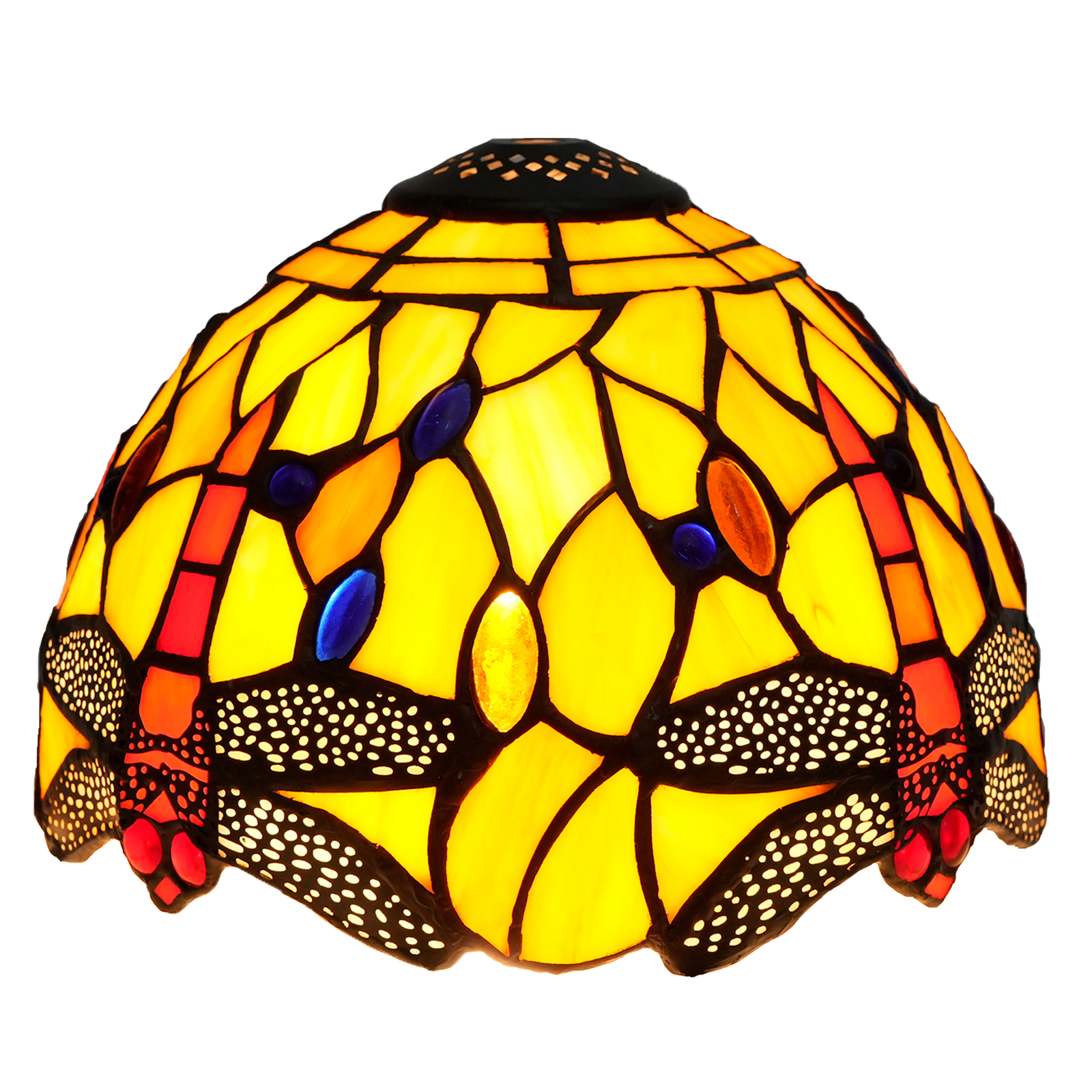 Blivuself Tiffany Lampshade 8 inch Yellow Dragonfly Stained Glass Lamp Shade Handmade Vintage Art Decor Lampshades for Living Room Bedroom Restaurant, OFL164