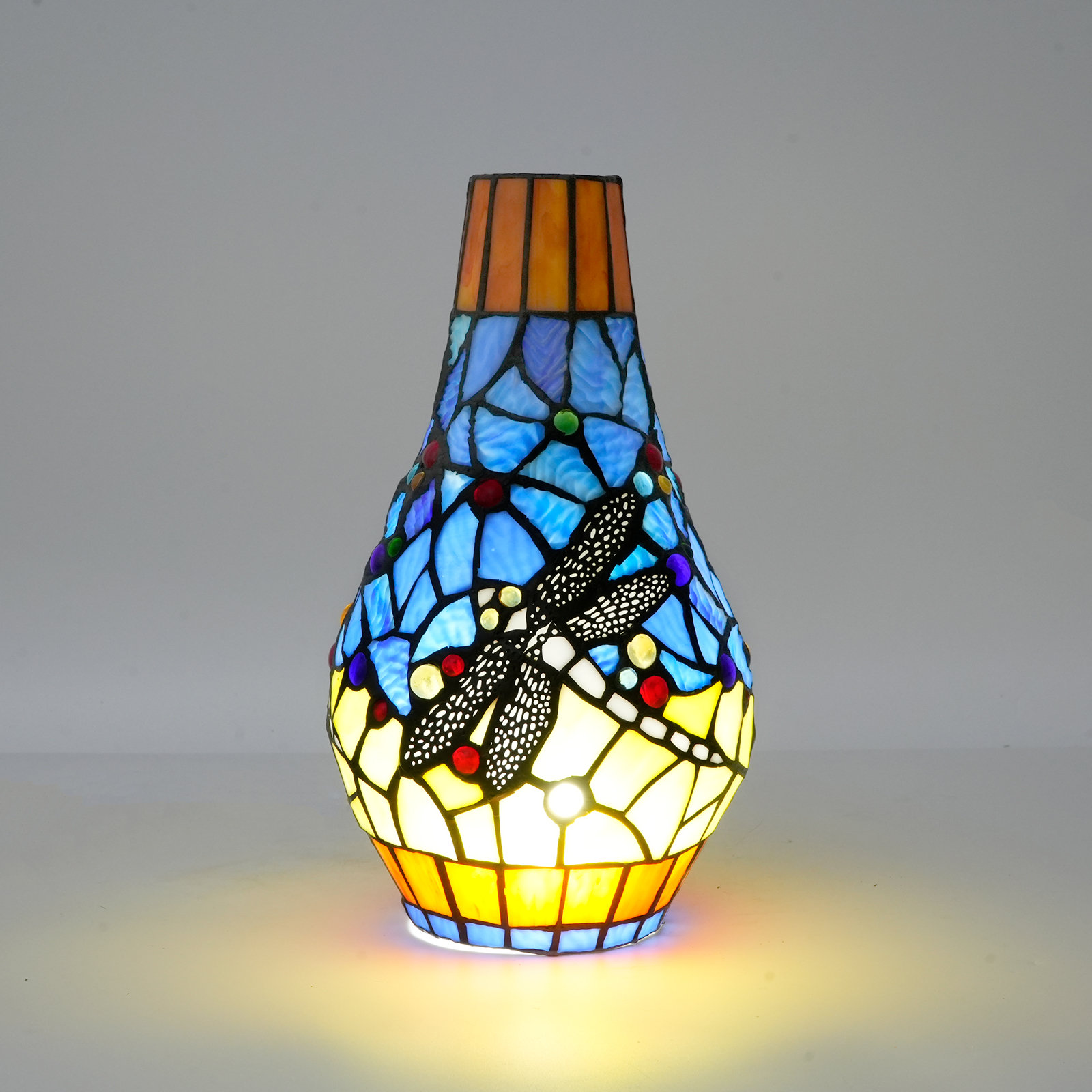 Blivuself Tiffany Lamp Shade 6.5 inch Blue Yellow Background Dragonfly Stained Glass Lamp Shade Handmade Vintage Art Deco Lampshades for Living Room Bedroom Restaurant, OFL179