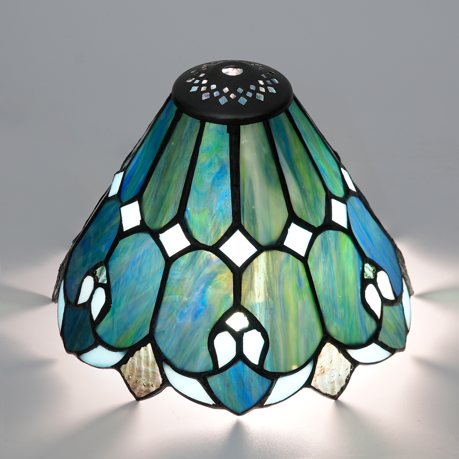 Blivuself Tiffany Lamp Shade 8 inch Blue Umbrella Lantern Stained Glass Lamp Shade Handmade Vintage Art Deco Small opening Lampshades for Living Room Bedroom Restaurant, xc5505X