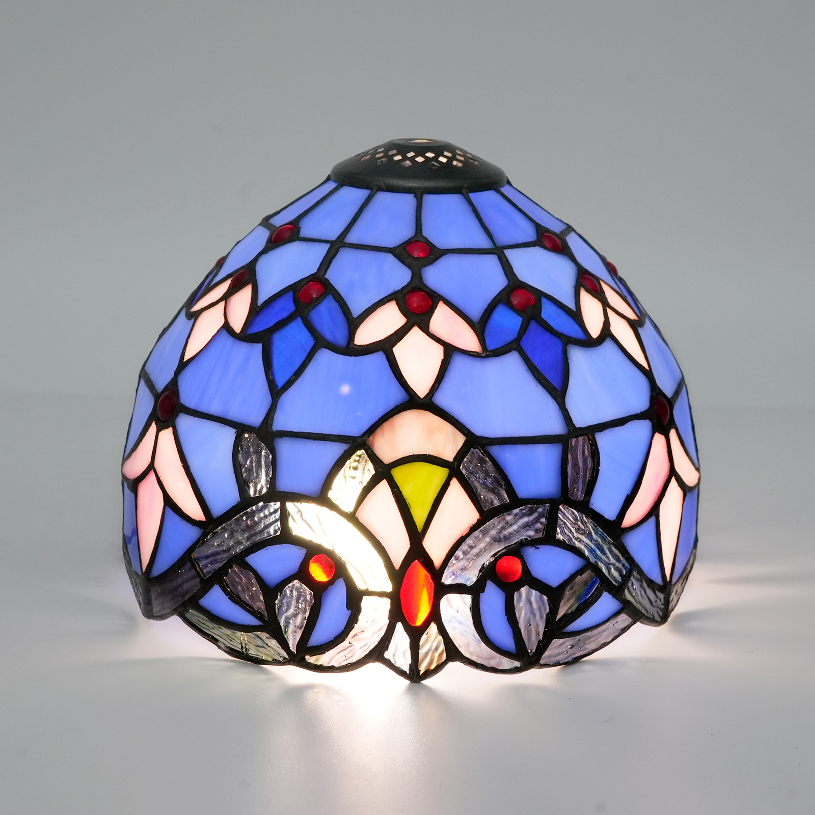 Blivuself Tiffany Lamp Shade 8 inch Blue Baroque Stained Glass Lamp Shade Handmade Vintage Art Decor Small Opening Lampshades for Living Room Bedroom Restaurant, ZB6023X
