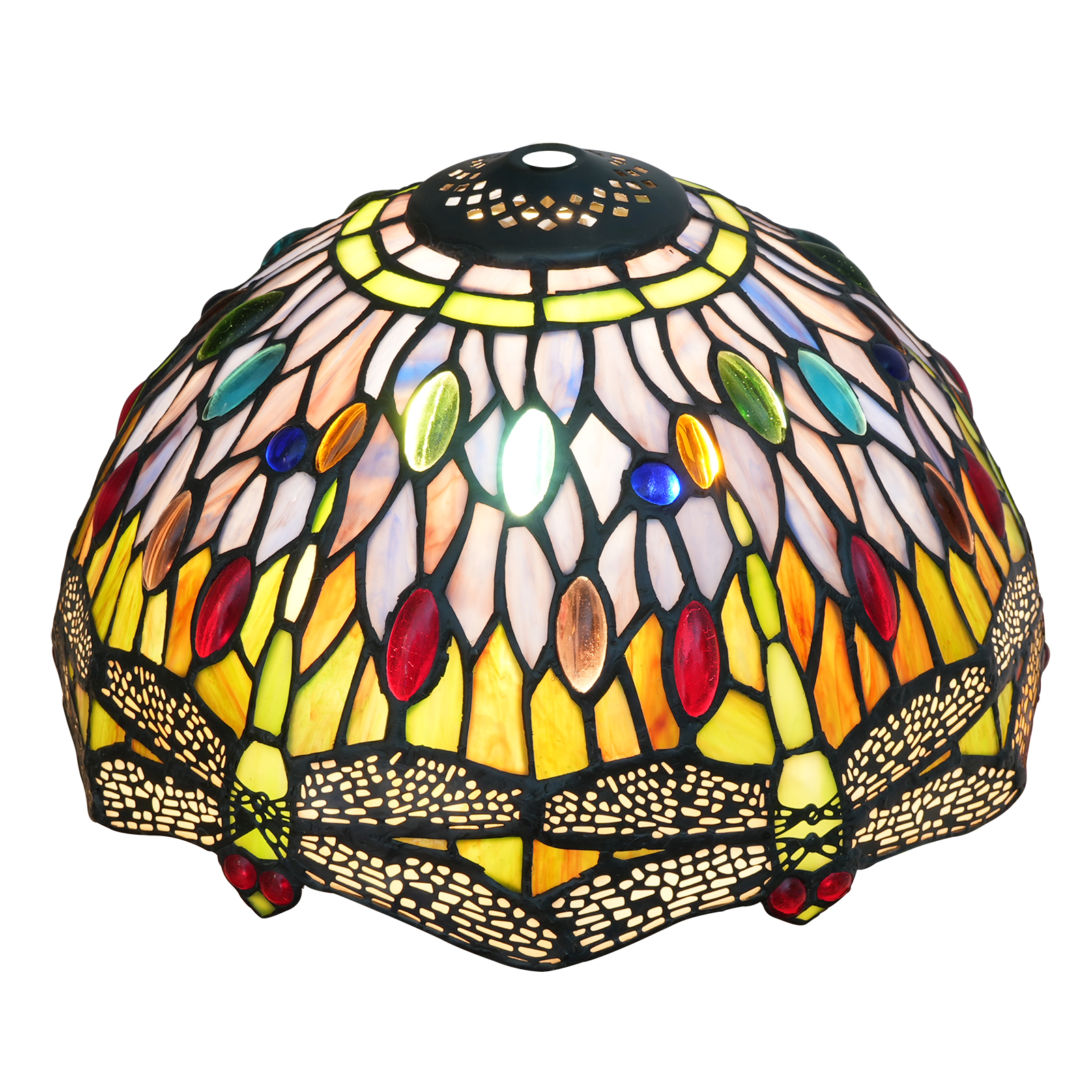 Blivuself Tiffany Lamp Shade 12 inch Colorful Beads Dragonfly Stained Glass Lamp Shade Art Home Decor Small Opening Lampshades for Living Room Bedroom Restaurant, OFL097