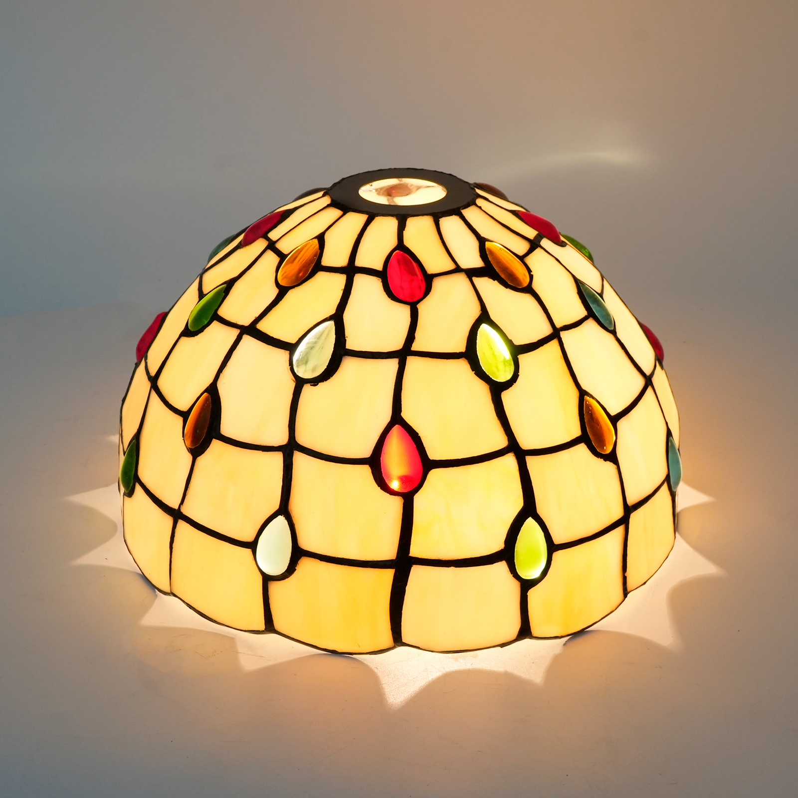 Blivuself Tiffany Lamp Shade 12 inch Colorful Beads Stained Glass Lamp Shade Art Home Decor Large Opening Lampshades for Living Room Bedroom Restaurant, ZB6091D