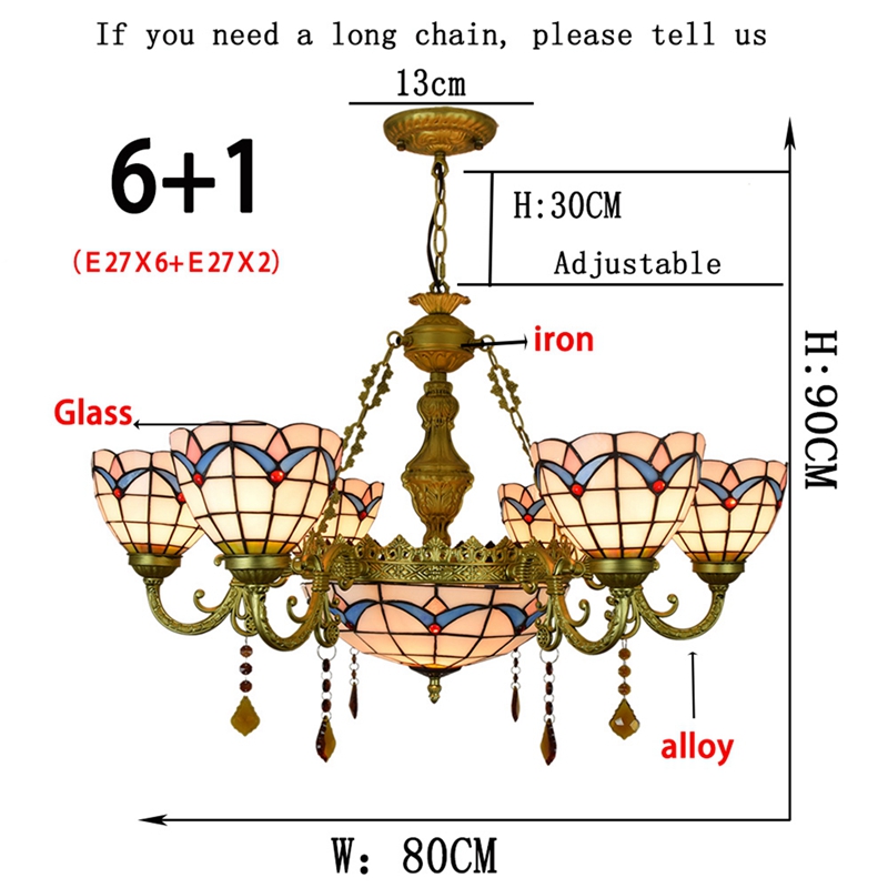 Blivuself Tiffany Chandelier Magnolia Art Home Decor Stained Glass Chandelier Vintage 6+1 Heads Antique Crystal Chandelier for Living Room Bedroom Restaurant Hotel