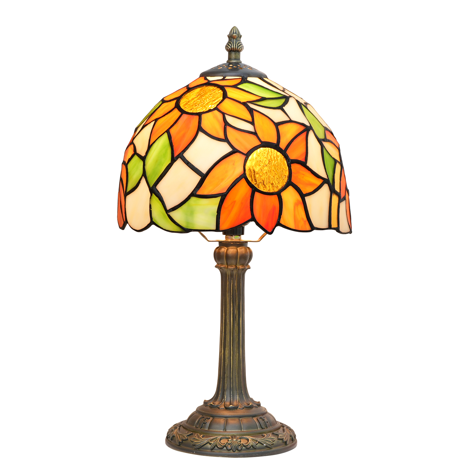 Blivuself Tiffany  Stained Glass Light Orange Sunflower  Table Lamp Bedroom Bedside Reading Lamp Office Dorm Bar Vintage Style Decor Unique Lovely Cottage 8 Inch Country Nightstand Lamp 8  Inches Sunflower Desk Lamp OFU970