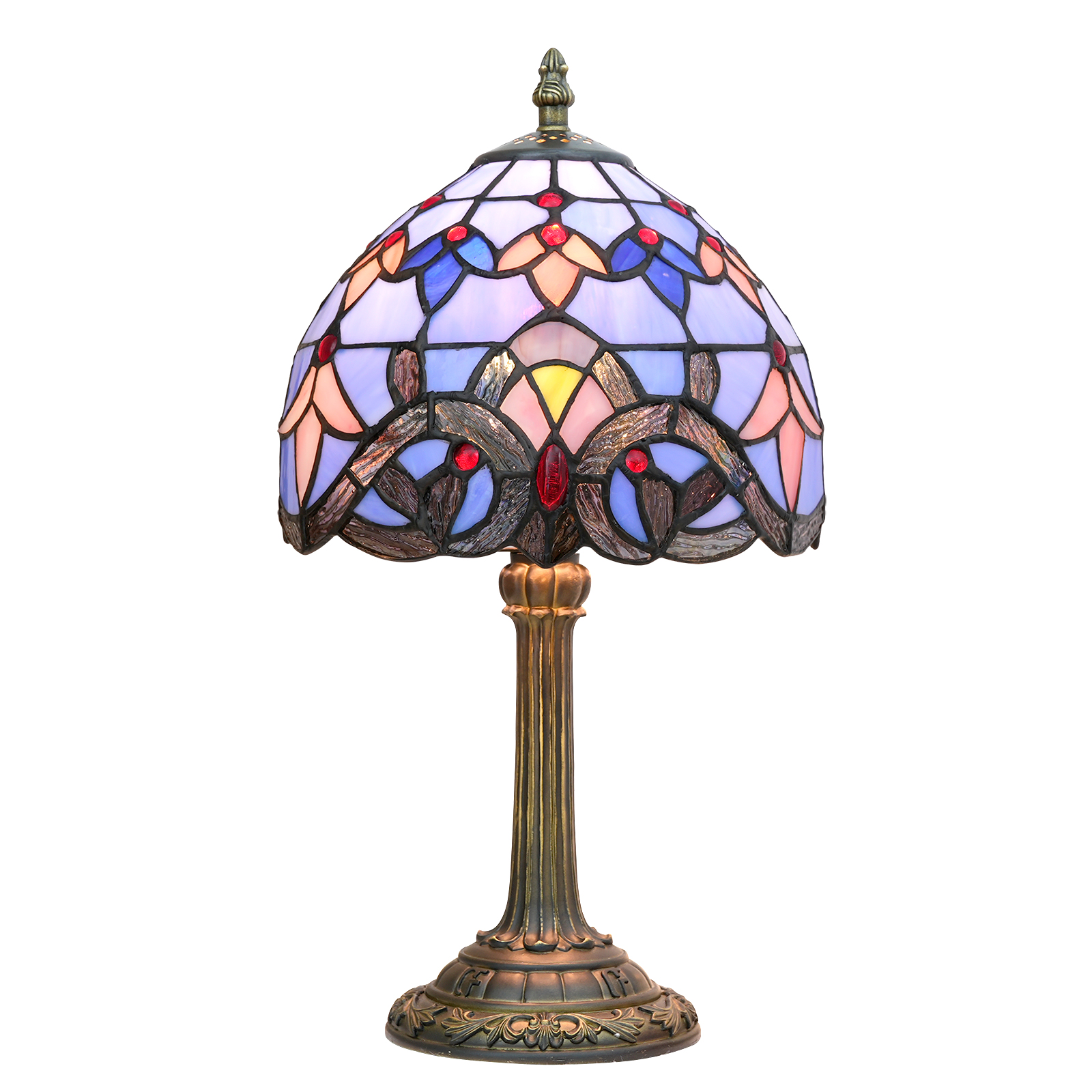 Blivuself Tiffany  Stained glass Blue Baroque  Table Lamp Bedroom Bedside Reading lamp Office Dorm bar Vintage style decor Unique lovely cottage 8 inch country nightstand lamp 8 inches Blue Baroque lamp OFU973
