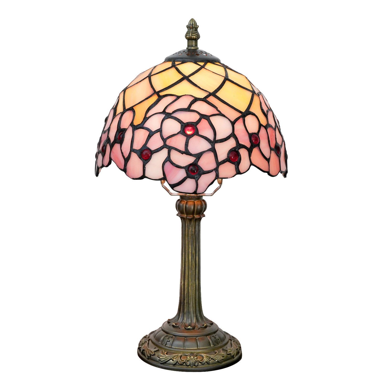 Blivuself Tiffany Stained glass Pink Cherry Blossom Bedroom bedside Reading light Office Dorm Bar Retro Romantic style decor Unique Lovely cottage 8 inch country nightstand light 8 inch cherry blossom lamp OFU1055