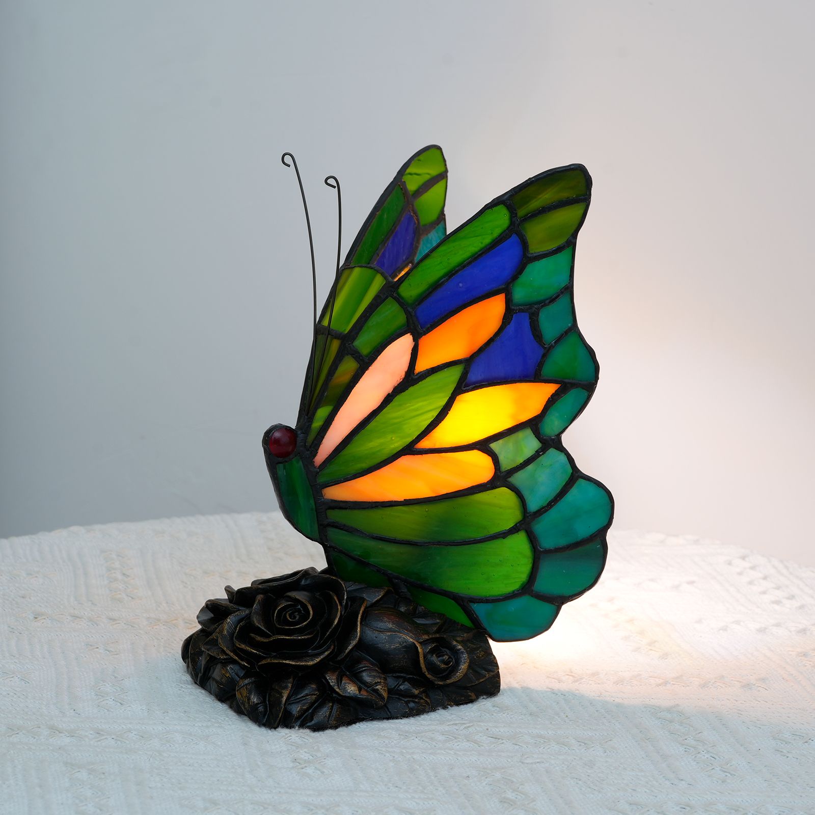 Blivuself Tiffany Style Dark Green Mini Butterfly Nightlight Stained Glass Bedroom Bedside Lamp Or Table Lamp Led Bulb Colorful Vintage Butterfly Decoration Perfect For Giving To Kids, Girls, Families, Holiday Gifts, Etc. Color Small Butterfly Lamp OFU1184
