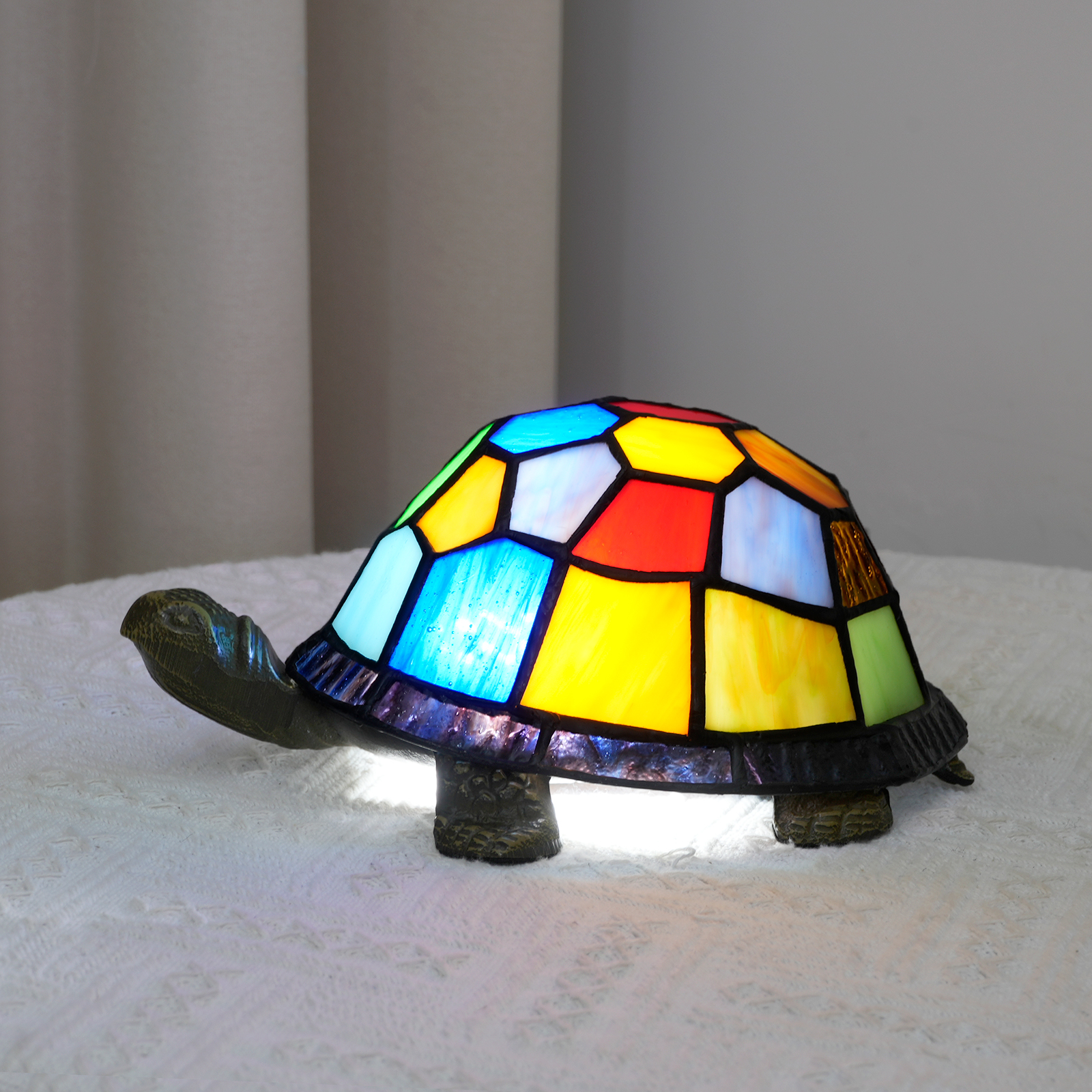 Blivuself Tiffany  Stained Glass Colored Turtle Nightlight Bedroom Bedside Reading Light Dorm Bar Warm Vintage Style Mini Cute Kids Decorated Unique Cute Cabin 4 inchCountry Nightstand Light Colored Turtle OFU1190