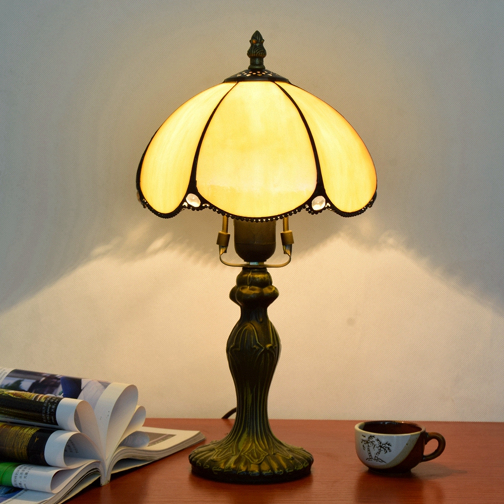 Blivuself Tiffany Style European And American Style Stained Glass Table Lamp 8 Inches Yellow Simple European Table Lamp Suitable For Bedroom Nightstand Study Reading Table Lamp Kitchen Dormitory Office Cafe Corridor Library Bar Decoration Furniture Decoration Retro Unique Lovely Comfortable Life 8 Inches 8 Inches Simple European Baked Curved Table Lamp OFT10003
