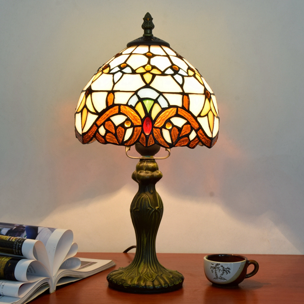 Blivuself Tiffany Style European And American Style Stained Glass Lamp 8 Inch Warm Yellow Baroque Lamp Suitable For Bedroom Nightstand Study Reading Table Lamp Kitchen Dormitory Office Cafe Corridor Library Bar Decoration Furniture Decoration Retro Unique Lovely Comfortable Living 8 Inch Baroque Lamp OFT10013