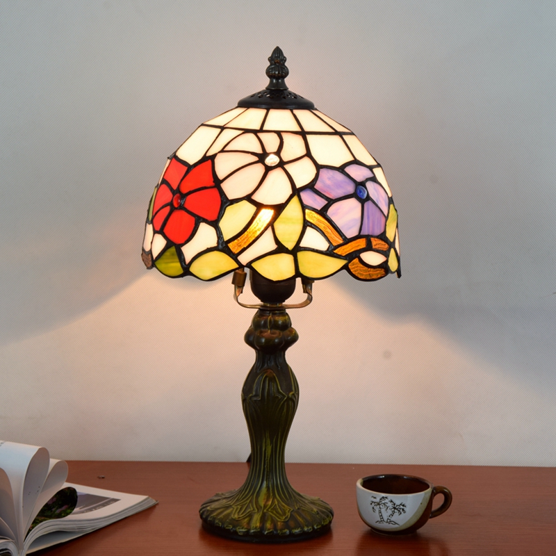 Blivuself Tiffany Style European And American Style Stained Glass Lamp 8-Inch Pink Purple Red Three-Color Flower Lamp Suitable For Bedroom Nightstand Study Reading Table Lamp Kitchen Dormitory Office Cafe Corridor Library Bar Decoration Furniture Decoration Retro Unique Lovely Comfortable Life 8-Inch Morning Glory Three-Color Flower Lamp  OFT10018