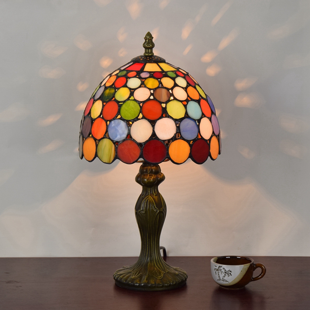 Blivuself Tiffany  Style European And American Style Stained Glass Table Lamp 8-Inch Color Round Table Lamp Suitable For Bedroom Nightstand Study Reading Table Lamp Kitchen Dormitory Office Cafe Corridor Library Bar Decoration Furniture Decoration Retro Unique Lovely Comfortable Life 8-Inch Colorful Round Table Lamp OFT10015