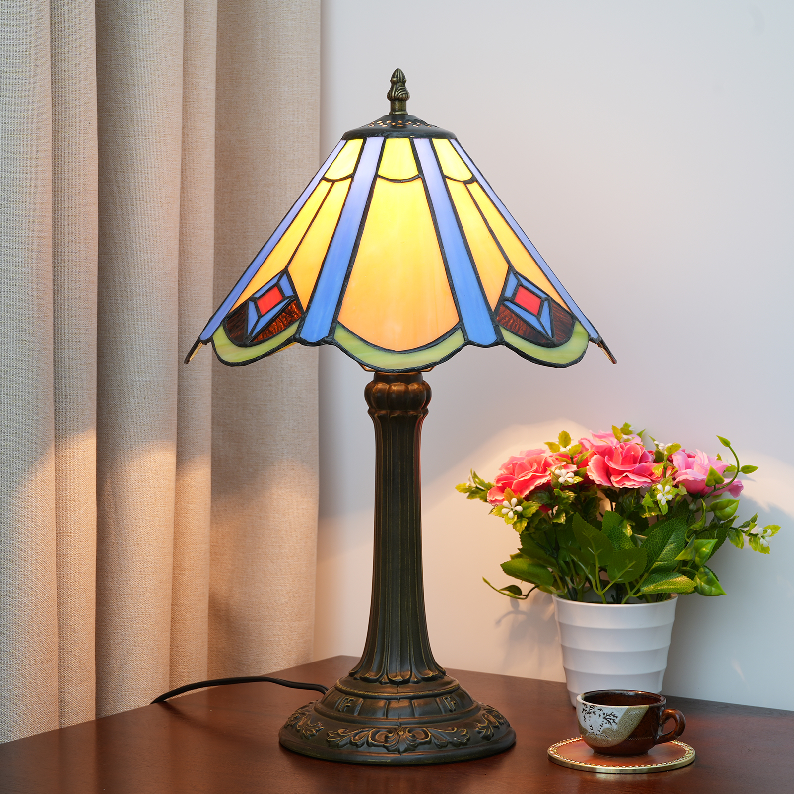 Blivuself Tiffany  Style Yellow Glass Lamp Shade Japanese Retro Style 12 Inch Eye Protection Desk Lamp Is Suitable For Decorating Living Room, Study, Bedroom, Desk Lamp, Decorative Retro Glass Lamp Shade, Shop Desk, Retro Glass Table, Bedroom Japanese Umbrella Lamp OFT954