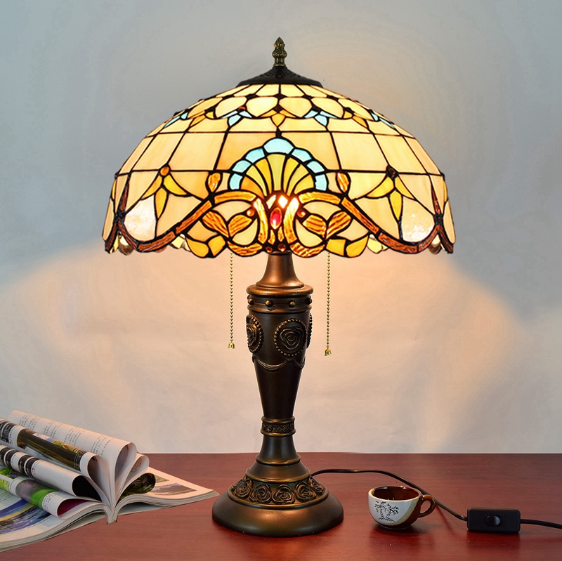 Blivuself TiffanyStained Glass Warm Yellow Baroque Rose Sign Base Rustic, European, Vintage Style Light 16x16x24 Inch Table Lamp  Kitchen Office Desk  Bedroom Corridor Eye Protection Reading Light Furniture Decoration 16 Inch Baroque Lamp OFT892