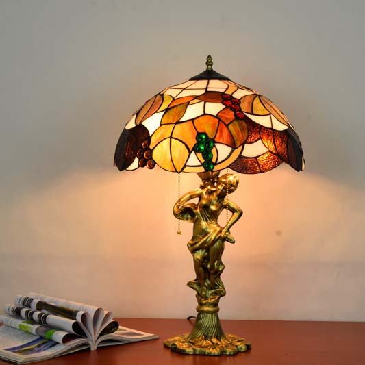 Blivuself Tiffany Stained Glass Brown Pastoral Style Aluminum Alloy Base European And American Country Retro Style Table Lamp 16x16x24 Inch Table Lamp Kitchen Office Desk Bedroom Corridor Eye Protection Reading Light Cafe Restaurant Bar Decorative Furniture Decorated 16 Inch Brown Grape Table Lamp OFT932