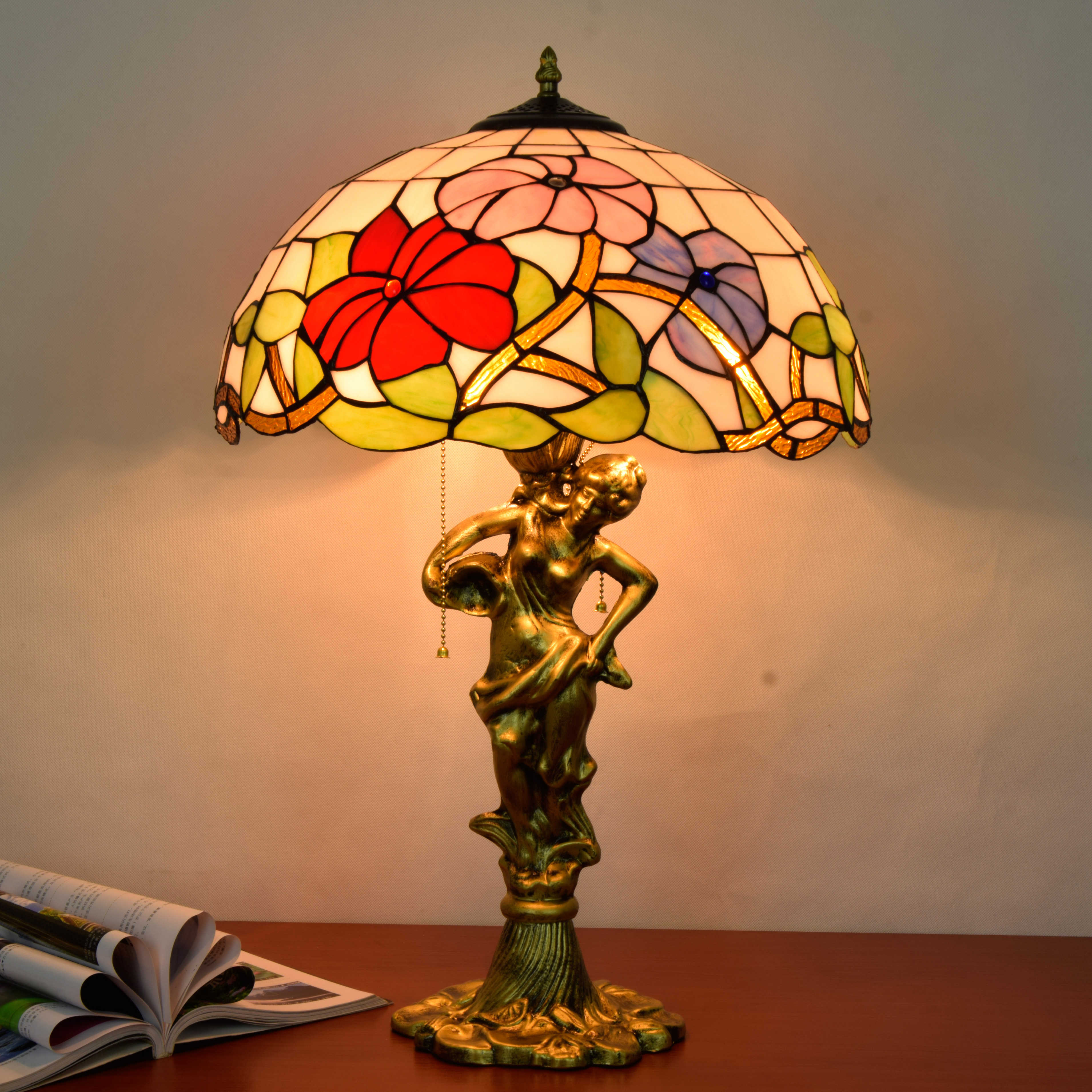 Blivuself Tiffany Stained Glass Morning Glory Garden Style Aluminum Alloy Base European And American Country Retro Style Desk Lamp 16x16x24 Inch Desk Lamp Kitchen Office Desk Bedroom Corridor Eye Protection Reading Light Cafe Restaurant Bar Decoration Furniture Decoration 16 Inch Tricolor Morning Glory Desk Lamp OFT933