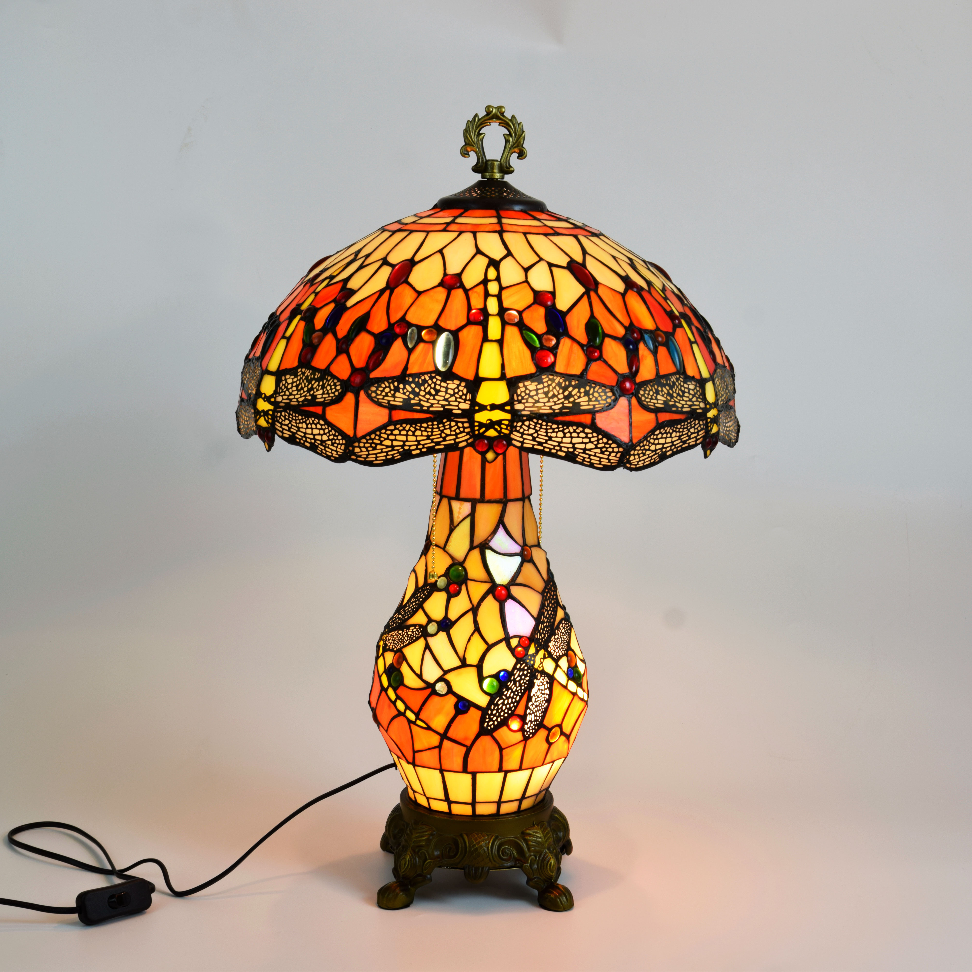 Blivuself Tiffany Stained Glass Orange-Red Aluminum Alloy Base European And American Court Vintage Style Dragonfly Style Table Lamp 16 Inch On The Sub-Mother Table Lamp Office Desk Bedroom Corridor Cafe Restaurant Bar Decorative Furniture Decorated 16-Inch Orange Dragonfly Table Lamp OFT946