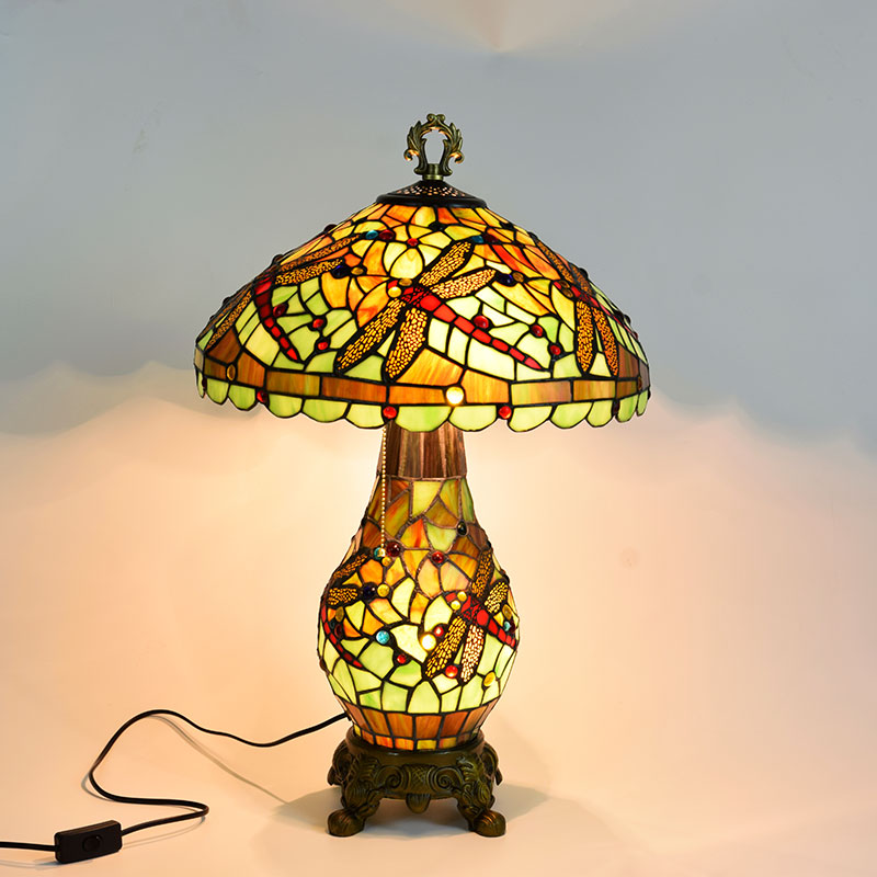 Blivuself Tiffany Stained Glass Green Aluminum Alloy Base European And American Court Vintage Style Dragonfly Style Table Lamp 16 Inches Up The Sub-Mother Table Lamp Office Desk Bedroom Corridor Cafe Restaurant Bar Decorative Furniture Decorated 16 Inches Green Dragonfly Table Lamp OFT949