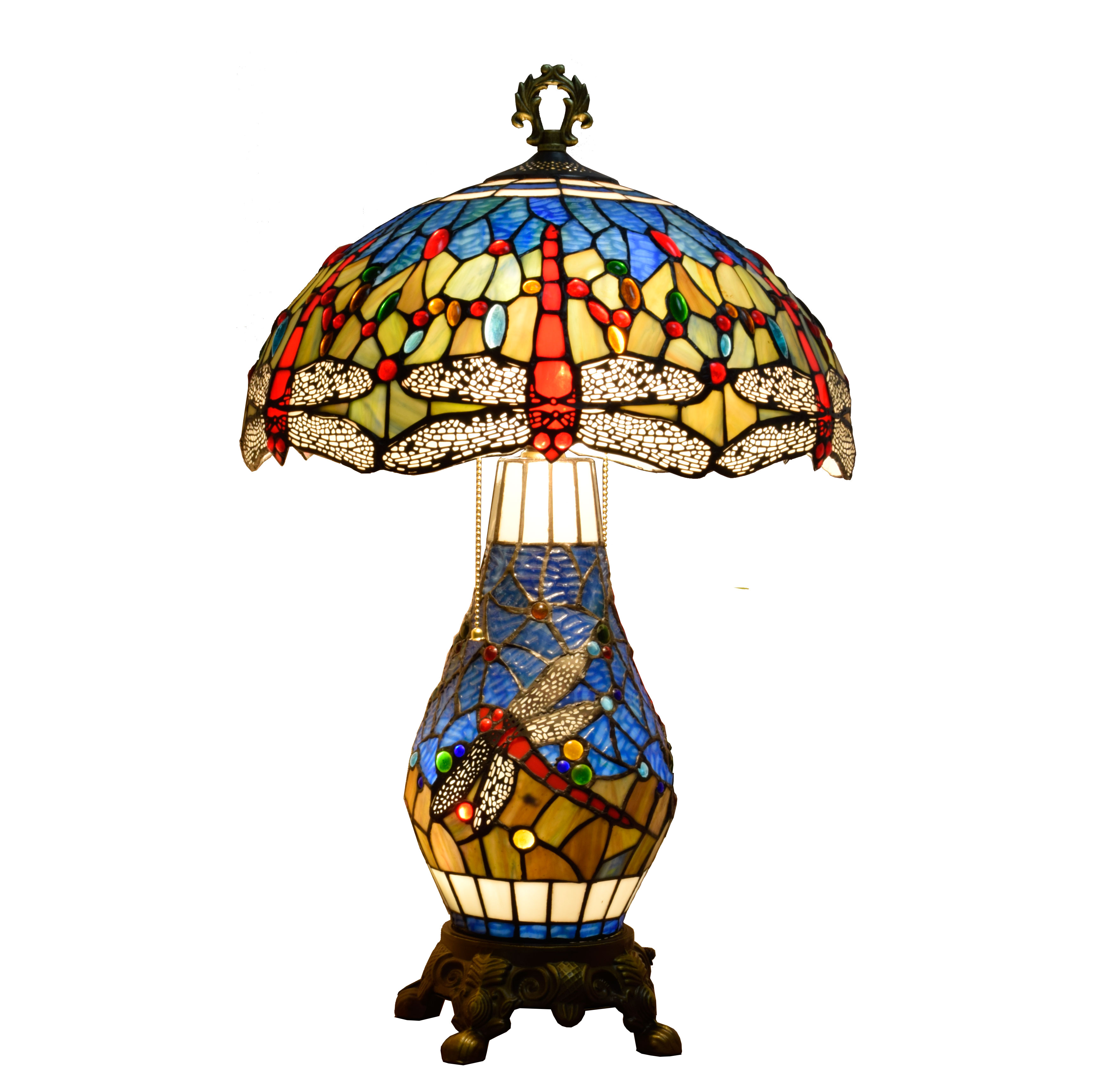 Blivuself Tiffany  Stained Glass Blue Aluminum Alloy Base European And American Court Vintage Style Dragonfly Style Table Lamp 16 Inch Up Sub-Mother Table Lamp Office Desk Bedroom Corridor Cafe Restaurant Bar Decorative Furniture Decorated 16 Inch Blue Dragonfly Table Lamp OFT950