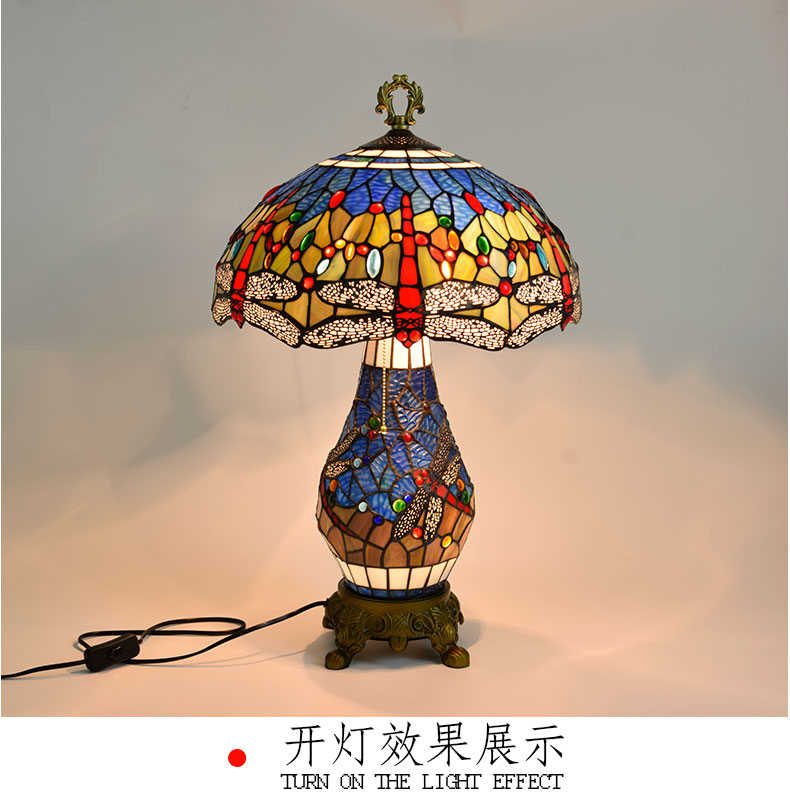 Blivuself Tiffany  Stained Glass Blue Aluminum Alloy Base European And American Court Vintage Style Dragonfly Style Table Lamp 16 Inch Up Sub-Mother Table Lamp Office Desk Bedroom Corridor Cafe Restaurant Bar Decorative Furniture Decorated 16 Inch Blue Dragonfly Table Lamp OFT950