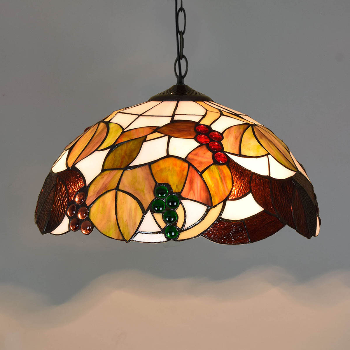 Blivuself  Tiffany Style Stained Glass 16-Inch Brown Chandelier European And American Retro Style Suitable For Living Room, Dining Room, Bedroom, Bar And Other Indoor Home Decoration 16-Inch Brown Grape - Conventional Single Chain Chandelier OFP1072