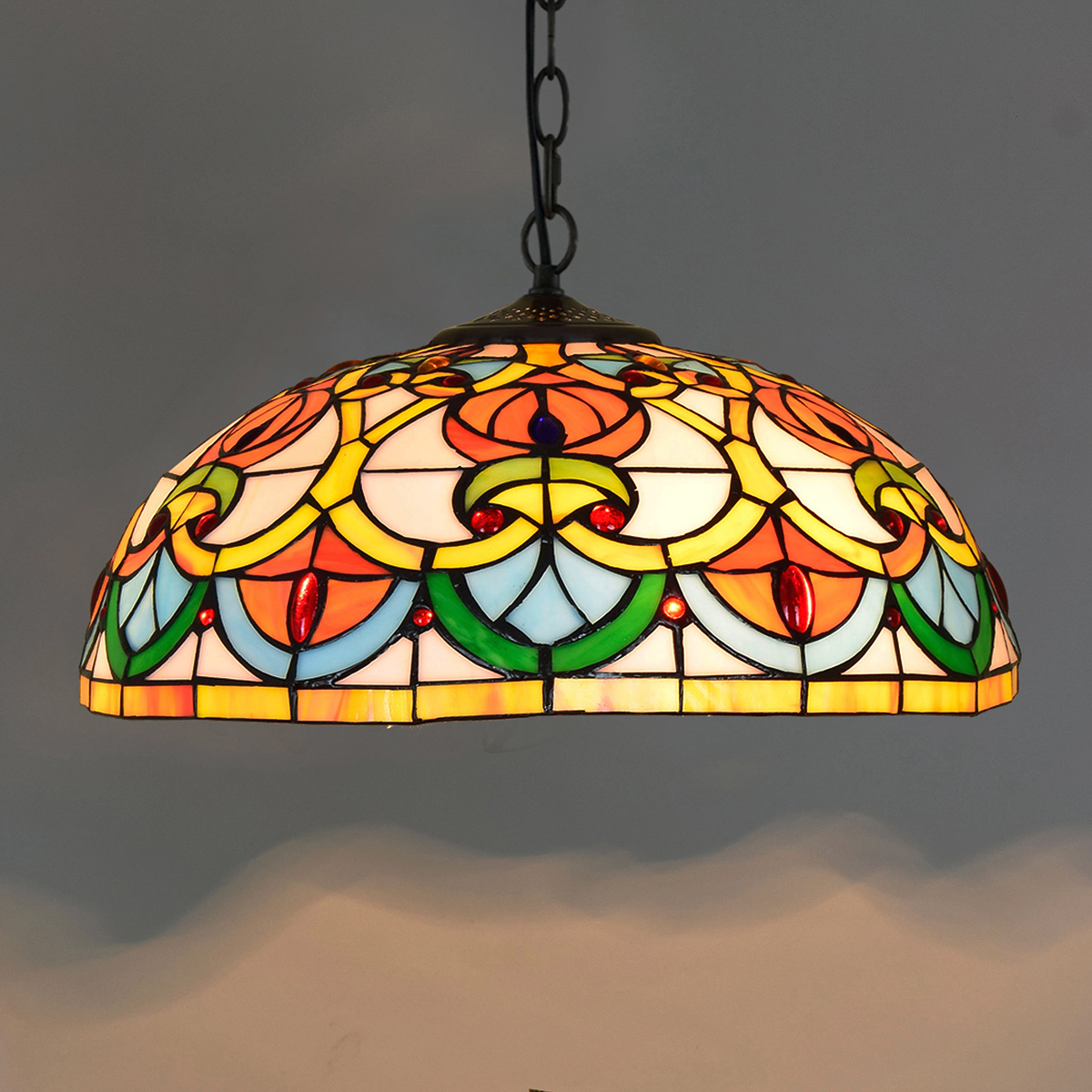 Blivuself  Tiffany Style Stained Glass 16-Inch Orange Chandelier European And American Retro Pastoral Style Suitable For Living Room, Dining Room, Bedroom, Bar And Other Indoor Home Decoration 16-Inch Peach Heart Beads - Conventional Single Chain Chandelier OFP1081