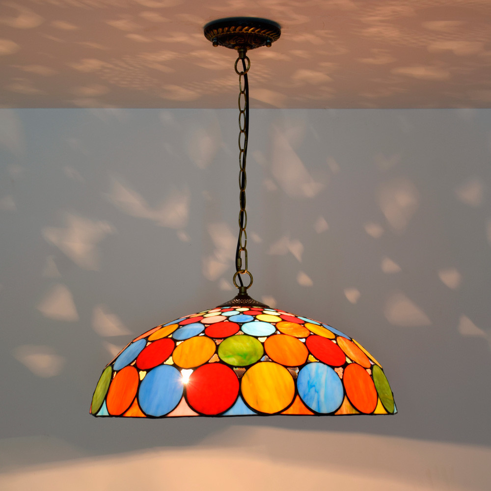 Blivuself  Tiffany Style Stained Glass 20-Inch Blue Circle Downward Chandelier European And American Retro Pastoral Style Suitable For Living Room, Dining Room, Bedroom, Bar And Other Indoor Home Decoration 20-Inch Colorful Circle - Conventional Three-Light Chain Chandelier OFP1149