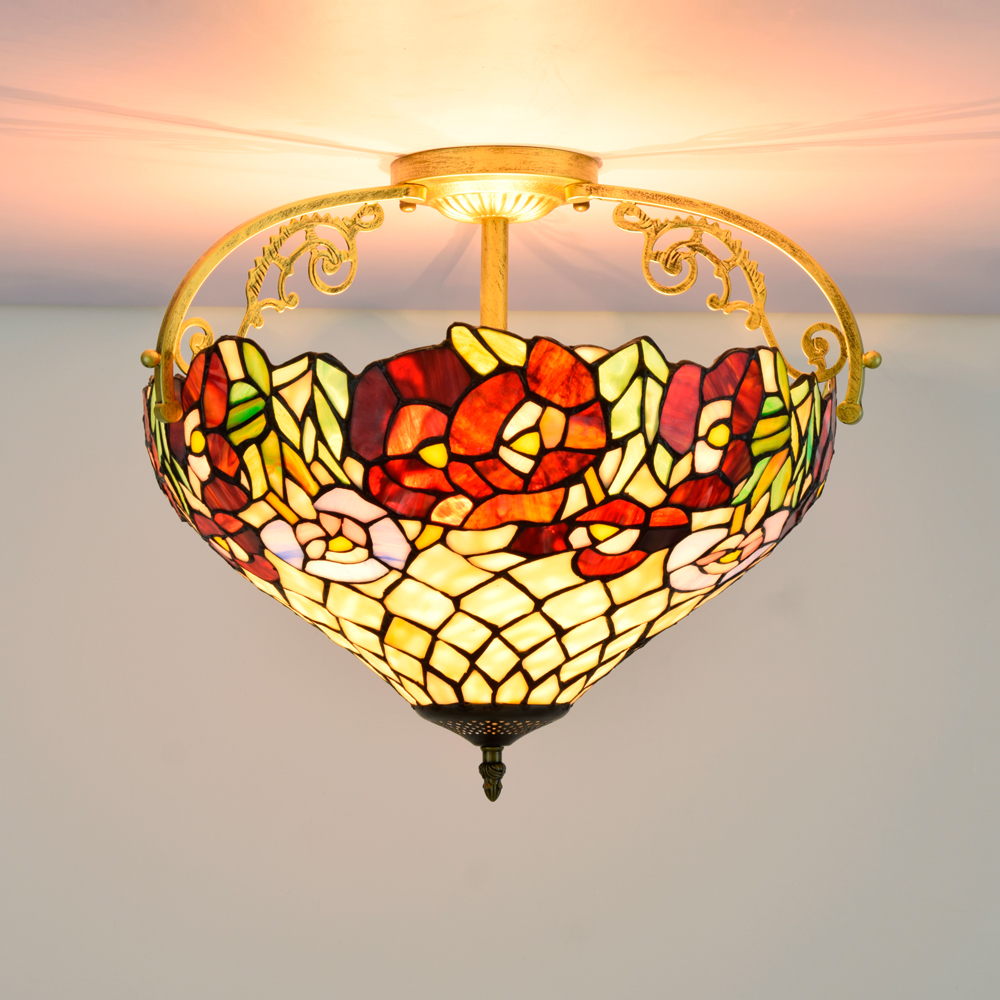 Blivuself Tiffany Style Stained Glass 16 Inches Apricot Half Dome Light Of European And American Style Restoring Ancient Ways, Suitable For The Sitting Room, Dining-Room, Bedroom, Bar And Other Indoor Home Decoration 16 Inches Clematis - Half Dome Light OFC7017