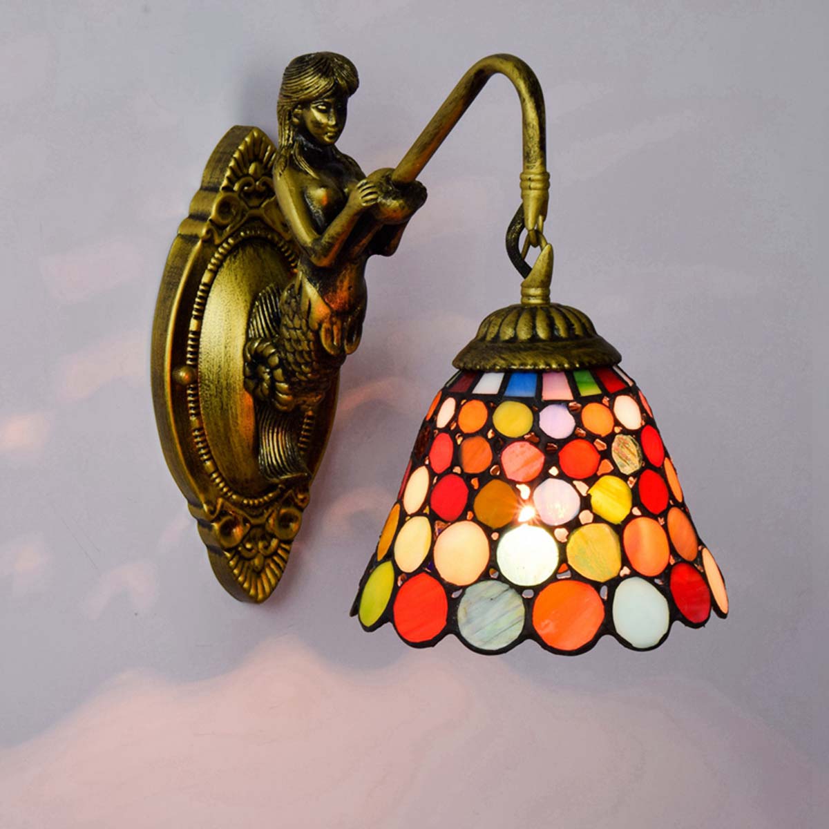 欧琈蒂凡尼欧式复古风格彩色玻璃6寸红色彩色圆形餐厅卧室床壁灯轻奢风格客厅背景墙通道壁灯OFW0907