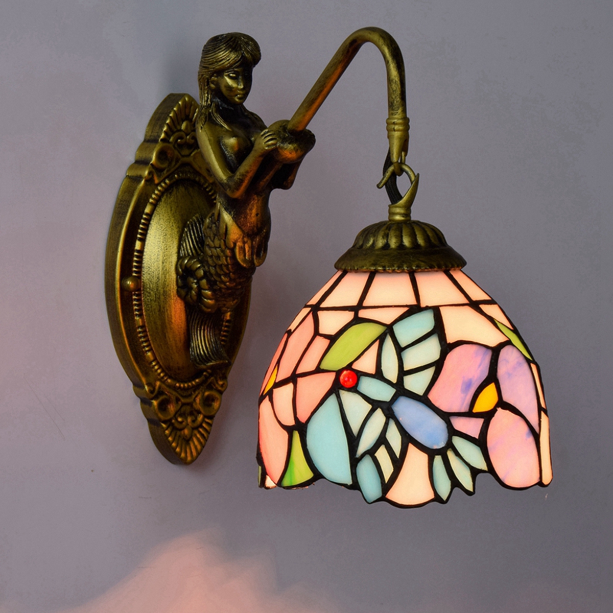 Blivuself Tiffany European Vintage Style Stained Glass 6-Inch Blue Hummingbird For Dining Room Bedroom Bed Wall Light Luxury Style Living Room Background Wall Passage Wall Light 6-Inch Bird - Single Head Mermaid Wall Light - Hummingbird OFW0918