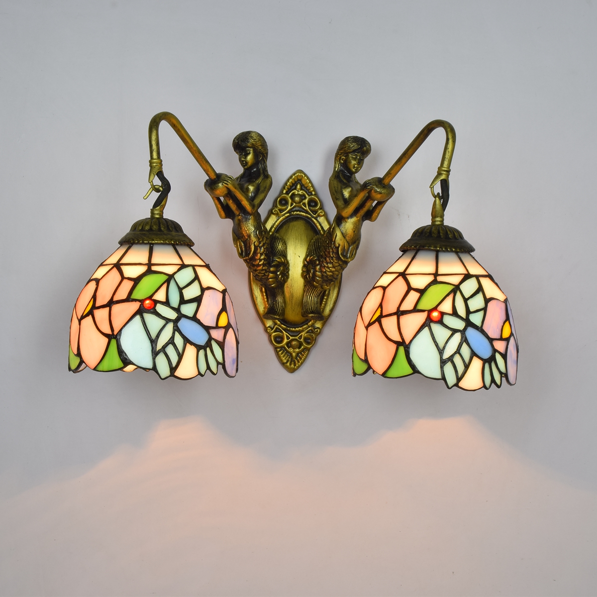 Blivuself Tiffany European Vintage Style Stained Glass 6 inch Blue Hummingbird For Dining Room Bedroom Bed Wall Light Luxury Style Living Room Background Wall Passage Wall Light 6" Bird - Double Head Mermaid Wall Light - Hummingbird OFW0958
