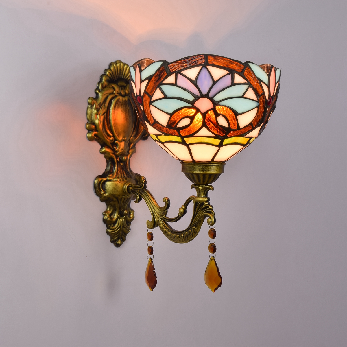 Blivuself Tiffany European Vintage Style Stained Glass 8  Inch Blue Love For Restaurant Bedroom Bed Wall Lamp European Vintage Light Luxury Style Living Room Background Wall Passage Wall Lamp 8" Blue Love - Single Head Crystal Wall Lamp OFW0989