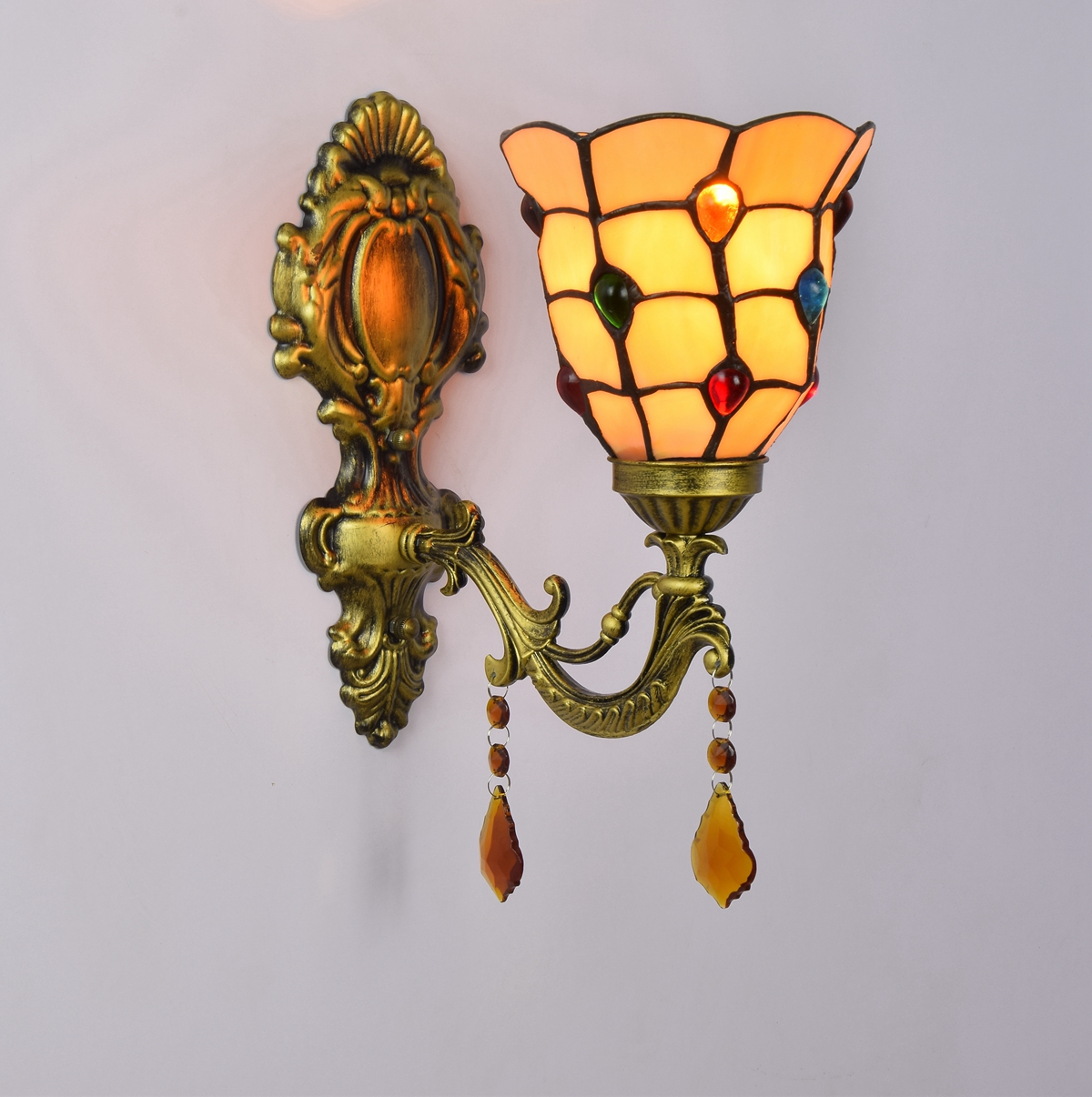 Blivuself Tiffany European Vintage Style Stained Glass 6 Inch Warm Yellow Colored Beads For Restaurant Bedroom Bed Wall Lamp European Vintage Light Luxury Style Living Room Background Wall Passage Wall Lamp 6" Colored Beads - Single Head Crystal Wall Lamp OFW0985