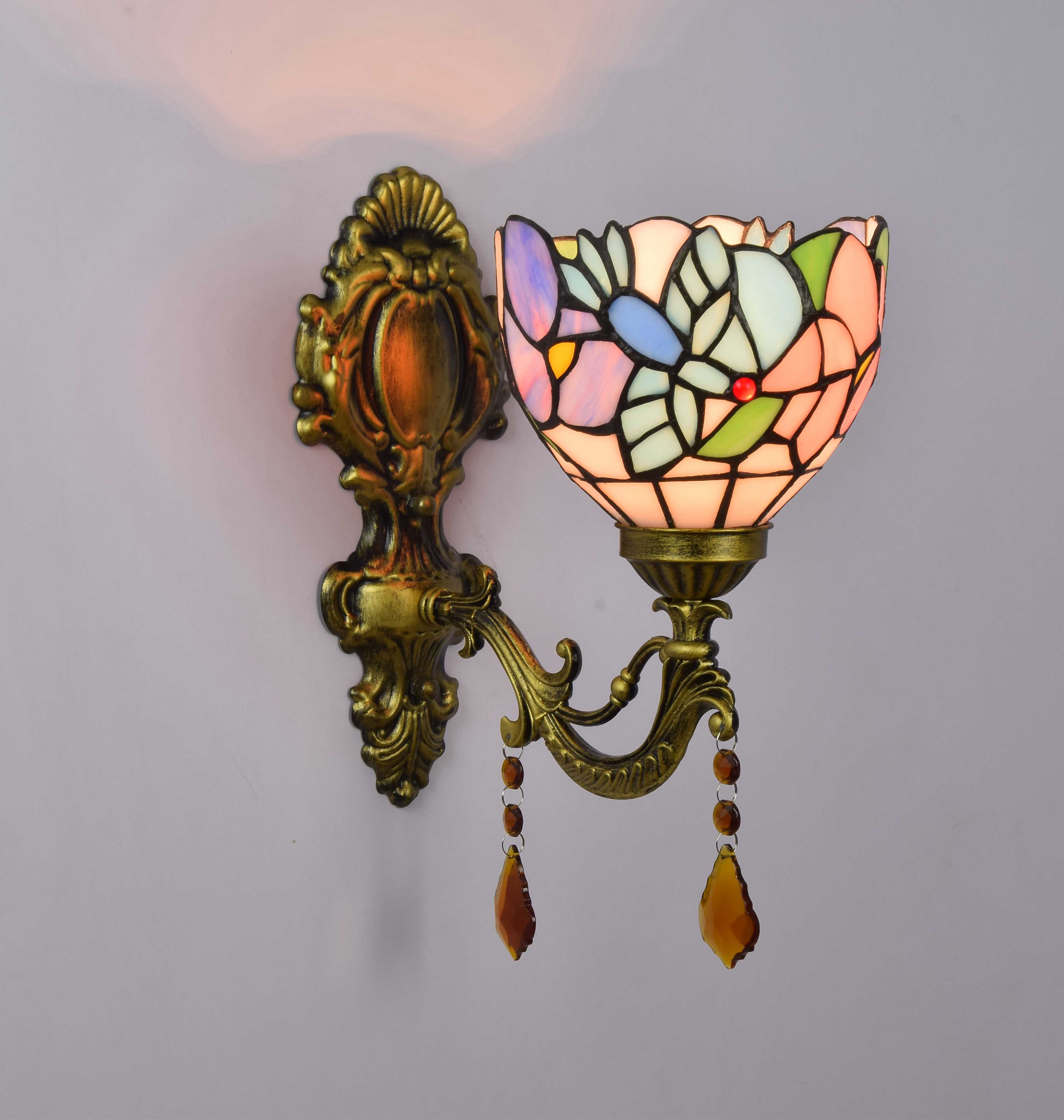 Blivuself Tiffany European Vintage Style Stained Glass 6 Inch Blue Hummingbird For Restaurant Bedroom Bed Wall Lamp European Vintage Light Luxury Style Living Room Background Wall Passage Wall Lamp 6" Bird - Single Head Crystal Wall Lamp - Hummingbird OFW0982