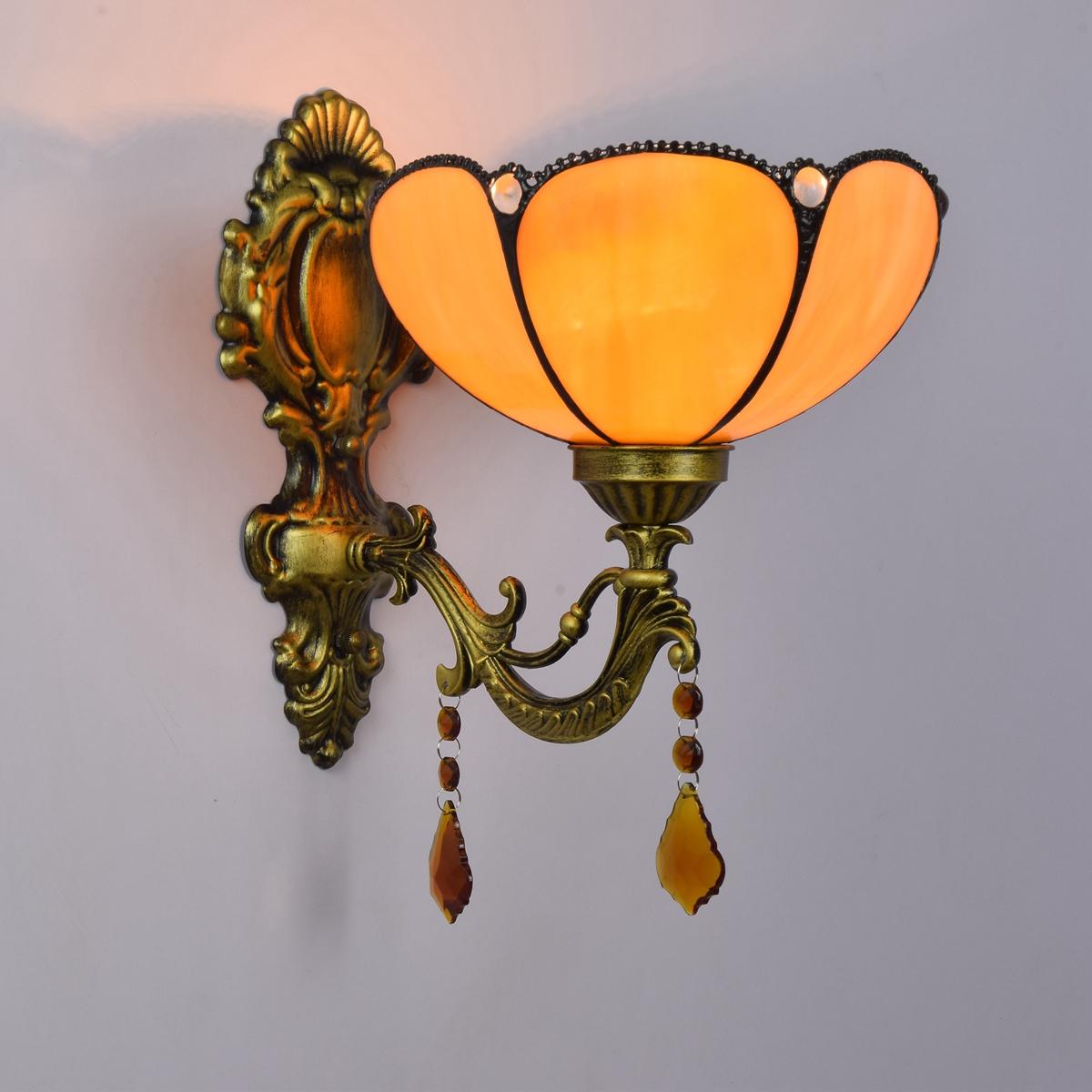 Blivuself Tiffany European Vintage Style Stained Glass 8 Inch Warm Yellow Simple European Baking Bend For Restaurant Bedroom Bed Wall Lamp European Vintage Light Luxury Style Living Room Background Wall Passage Wall Lamp 8" Simple European Baking Bend - Single Head Crystal Wall Lamp OFW0980