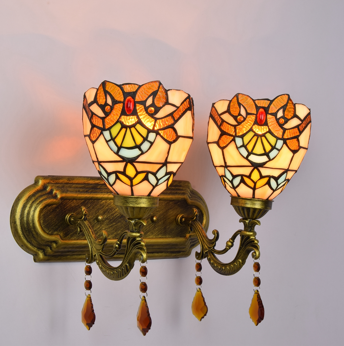 Blivuself Tiffany European Vintage Style Stained Glass 6-Inch Baroque Be Suitable For Dining Room Bedroom Bedside Wall Lamp Light Luxury Style Living Room Background Wall Passage Wall Lamp 6-Inch Baroque - Double Head Crystal Wall Lamp OFW1014