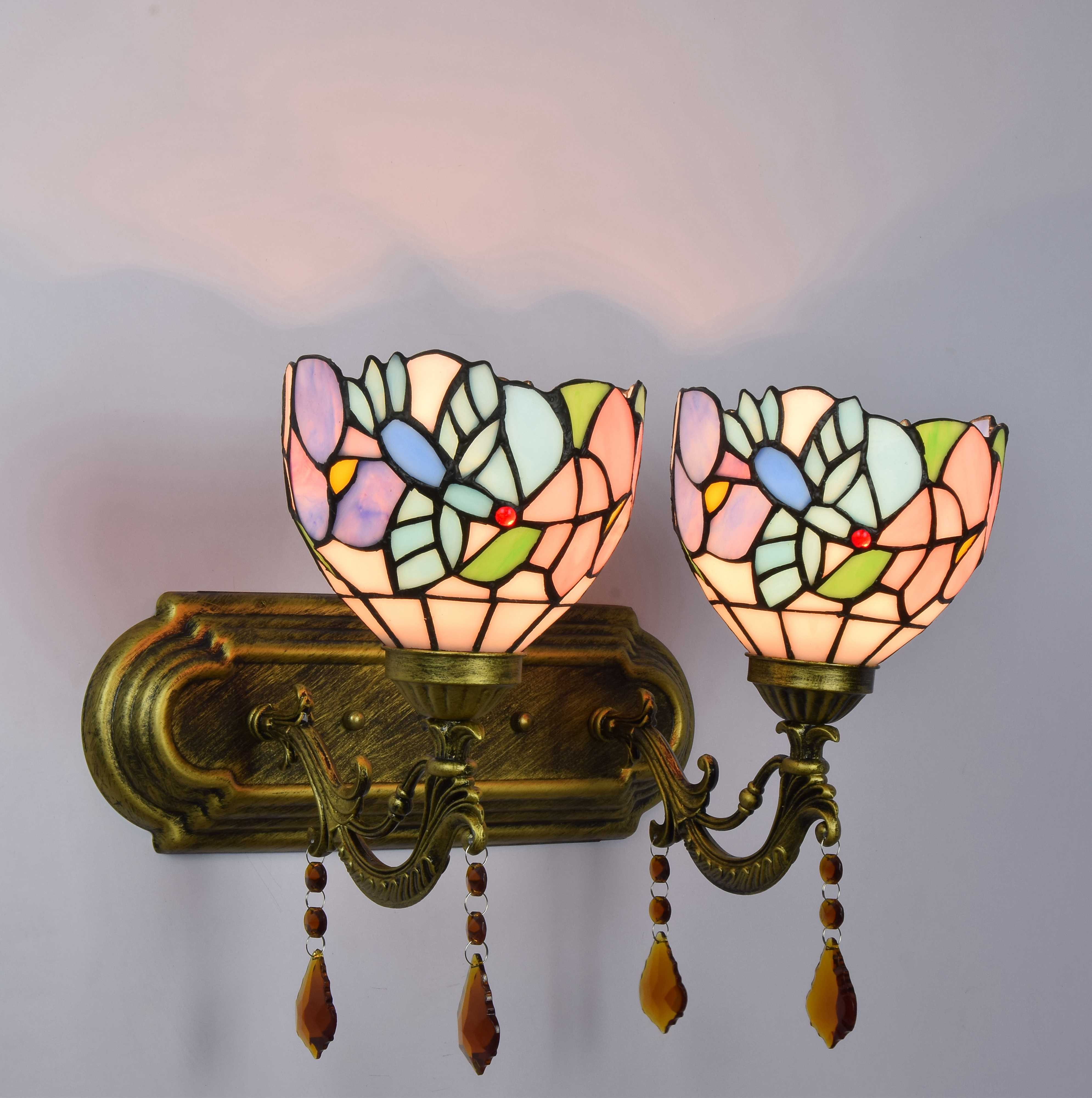 Blivuself Tiffany European Vintage Style Stained Glass 6-Inch Blue Hummingbird Be Suitable For Dining Room Bedroom Bed Wall Light Luxury Style Living Room Background Wall Passage Wall Light 6-Inch Bird - Double Head Crystal Wall Light - Hummingbird OFW1008