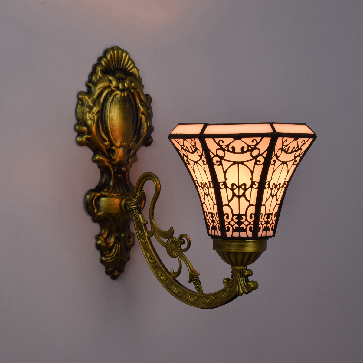 Blivuself Tiffany European Vintage Style Stained Glass 6-Inch White Copper Mesh For Restaurant Bedroom Bedside Wall Lamp Light Luxury Style Living Room Background Wall Passage Wall Lamp 6-Inch Copper Mesh - Single Head Corn Wall Lamp OFW1029