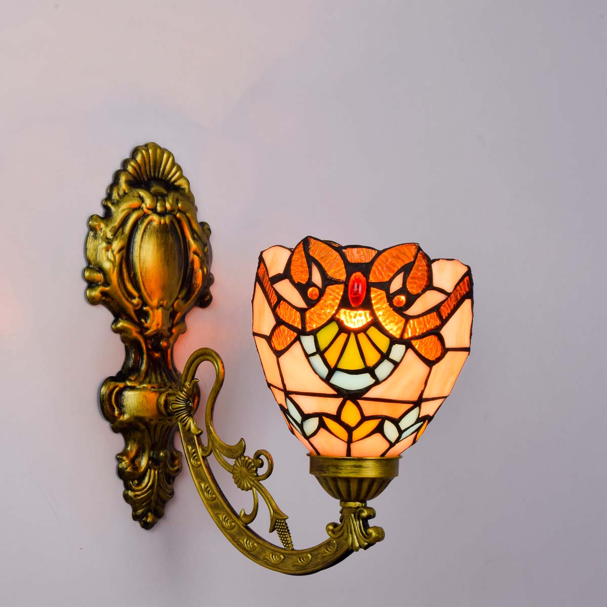Blivuself Tiffany European Vintage Style Stained Glass 6-Inch Yellow Baroque For Dining Room Bedroom Bedside Wall Lamp Light Luxury Style Living Room Background Wall Passage Wall Lamp 6-Inch Baroque - Single Head Corn Wall Lamp OFW1019