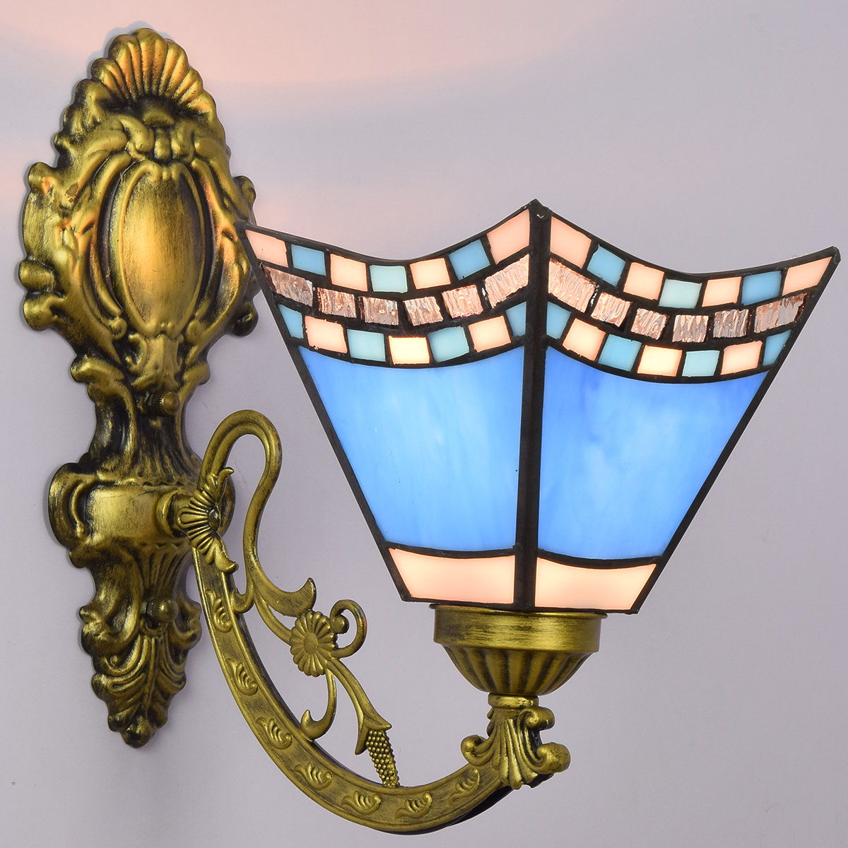 Blivuself Tiffany European Vintage Style Stained Glass 6-Inch Blue Dovetail For Restaurant Bedroom Bedside Wall Lamp Light Luxury Style Living Room Background Wall Passage Wall Lamp 6-Inch Blue Dovetail - Single Head Corn Wall Lamp OFW1033