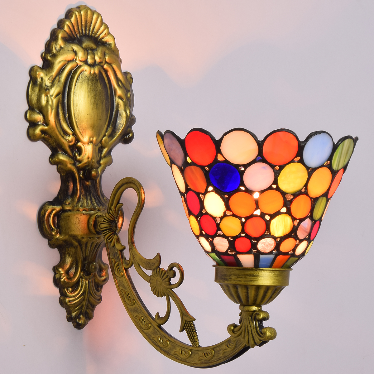 Blivuself Tiffany European Vintage Style Stained Glass 6-Inch Red Round Plate For Restaurant Bedroom Bed Wall Lamp Light Luxury Style Living Room Background Wall Passage Wall Lamp 6-Inch Colorful Round Plate - Single Head Corn Wall Lamp OFW1020