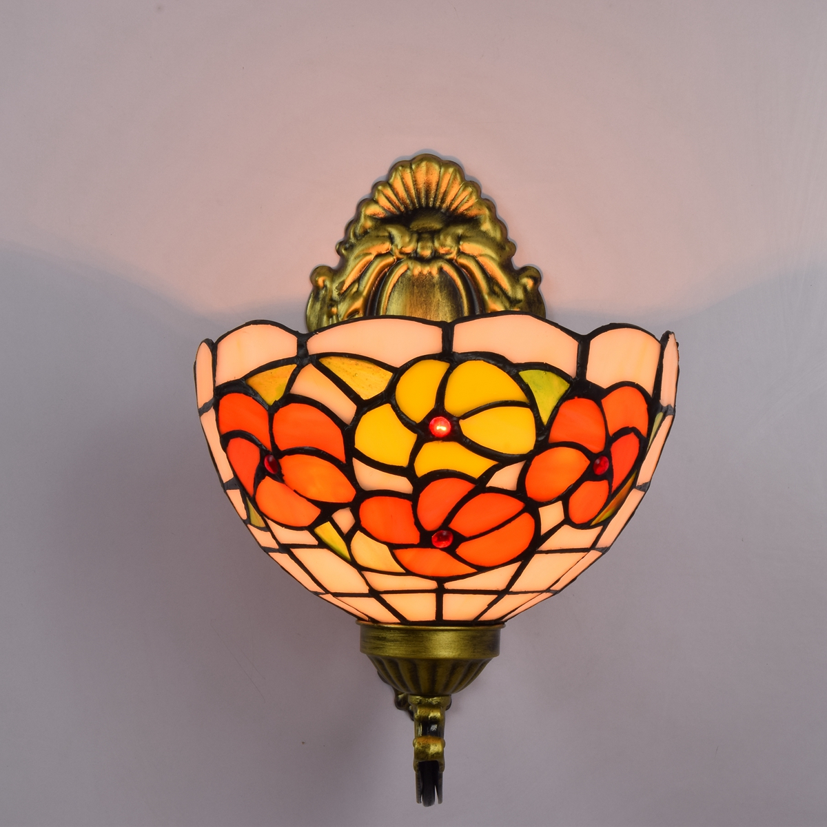 Blivuself Tiffany European Vintage Style Stained Glass 8-Inch Orange Flower Rich Flower For Restaurant Bedroom Bed Wall Lamp Light Luxury Style Living Room Background Wall Passage Wall Lamp 8-Inch Rich Flower - Single Head Corn Wall Lamp OFW1018