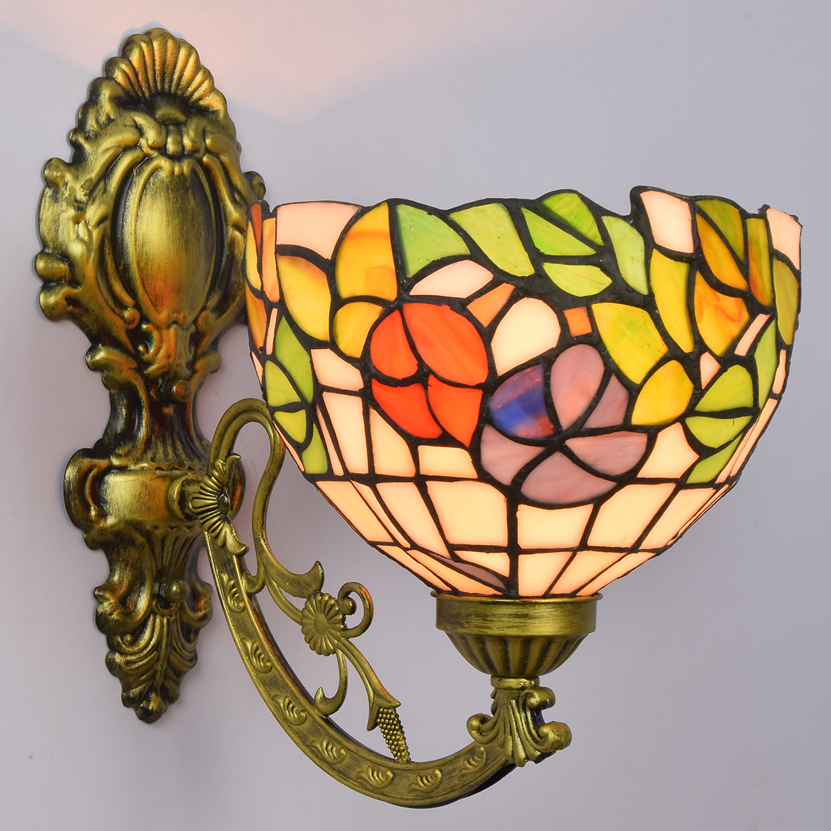 Blivuself Tiffany European Retro Style Stained Glass 8-Inch Orange Morning Glory Garden For Restaurant Bedroom Bedside Wall Lamp Light Luxury Style Living Room Background Wall Passage Wall Lamp 8-Inch Garden Flower - Single Head Corn Wall Lamp OFW1020